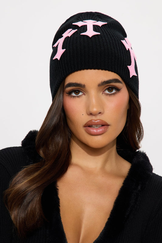 Cross The Line Beanie - Black/Pink