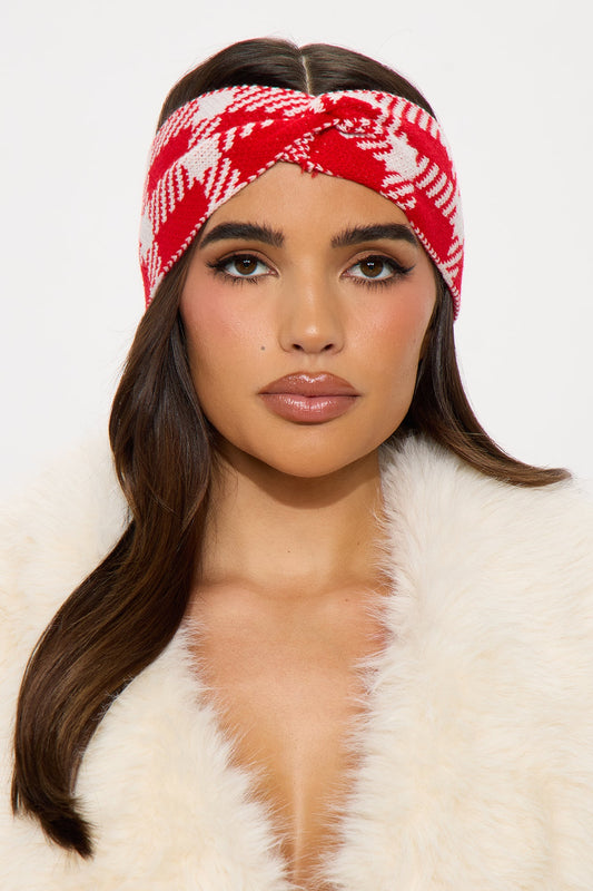 Houndstooth Headband - Red/White