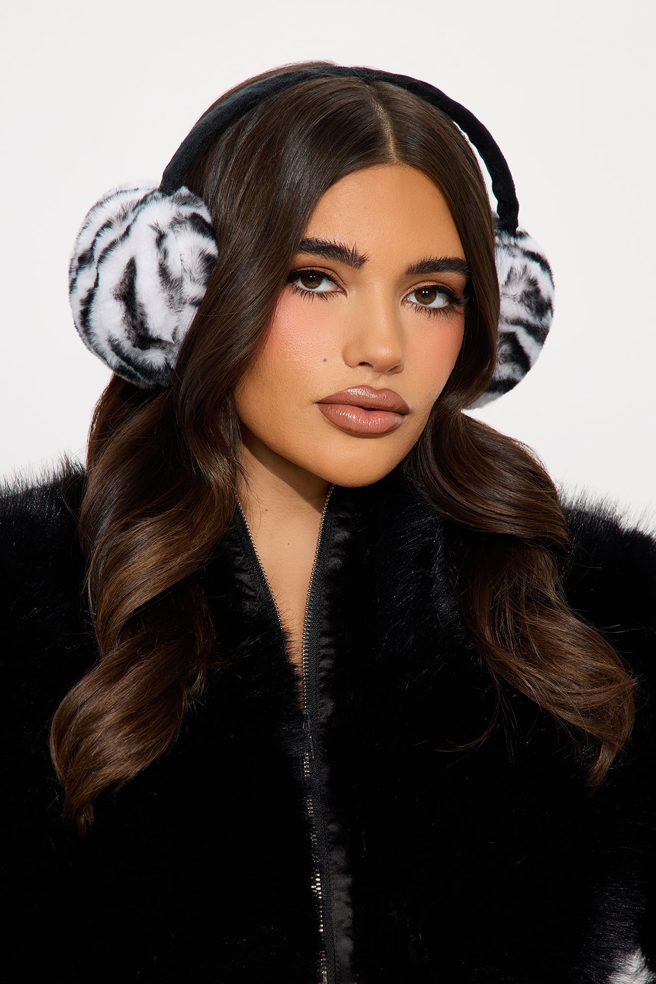 Wildly Cute Faux Fur Earmuffs - Black/White