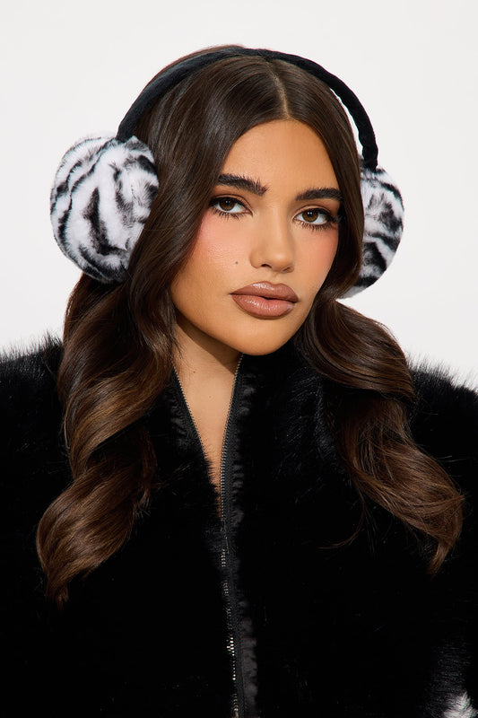 Wildly Cute Faux Fur Earmuffs - Black/White
