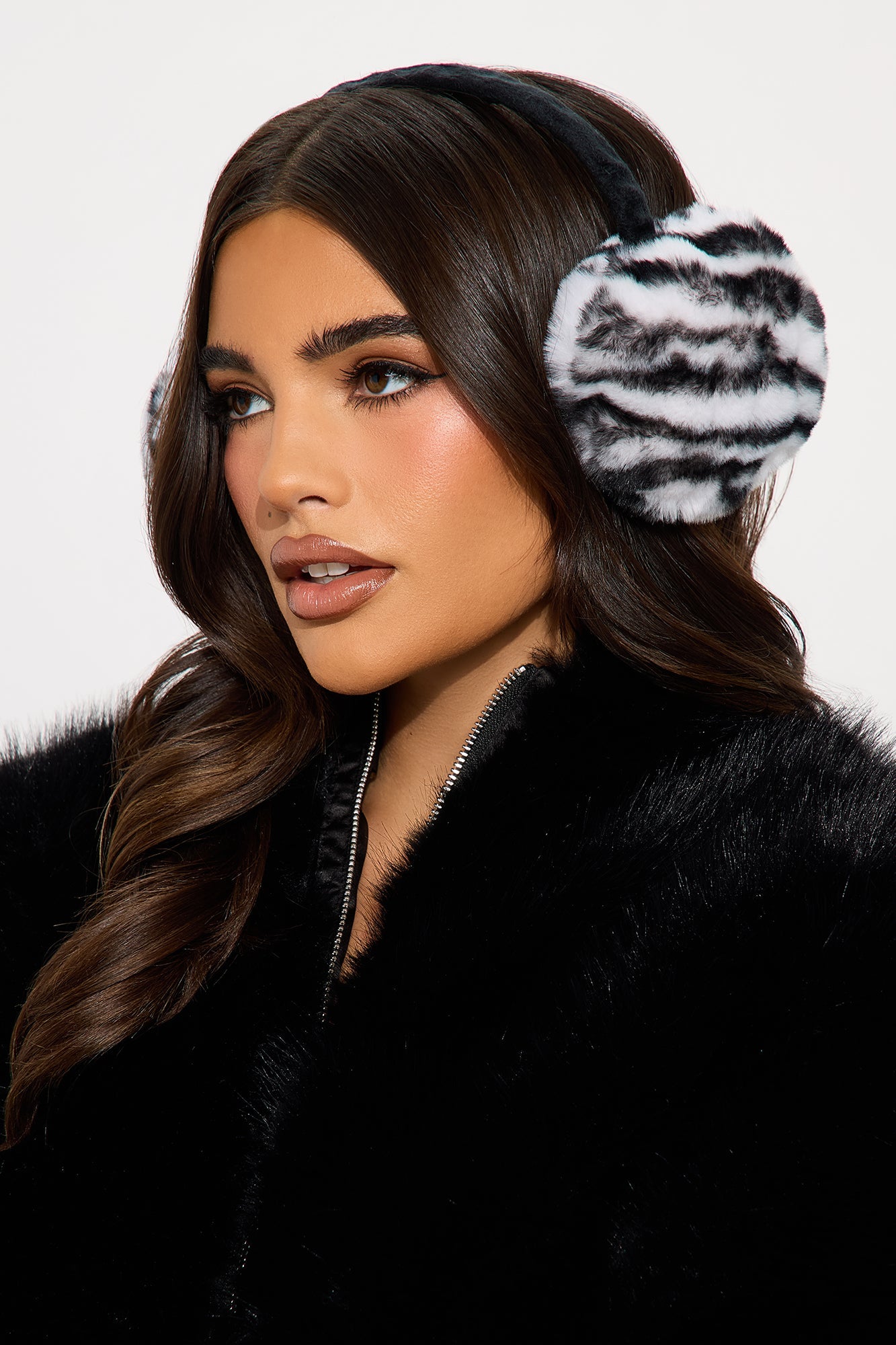 Wildly Cute Faux Fur Earmuffs - Black/White