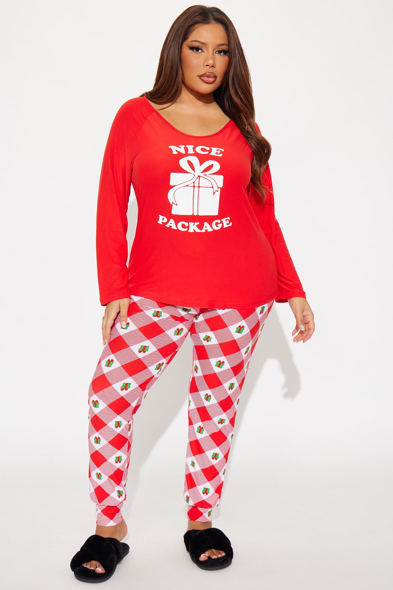 Nice Package Matching Couple Long Sleeve PJ Jogger Set - Red/combo