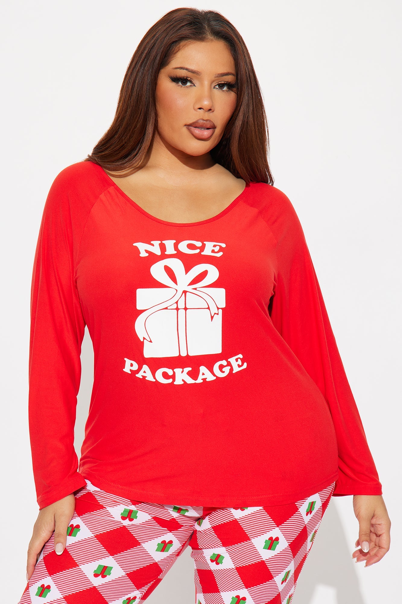 Nice Package Matching Couple Long Sleeve PJ Jogger Set - Red/combo