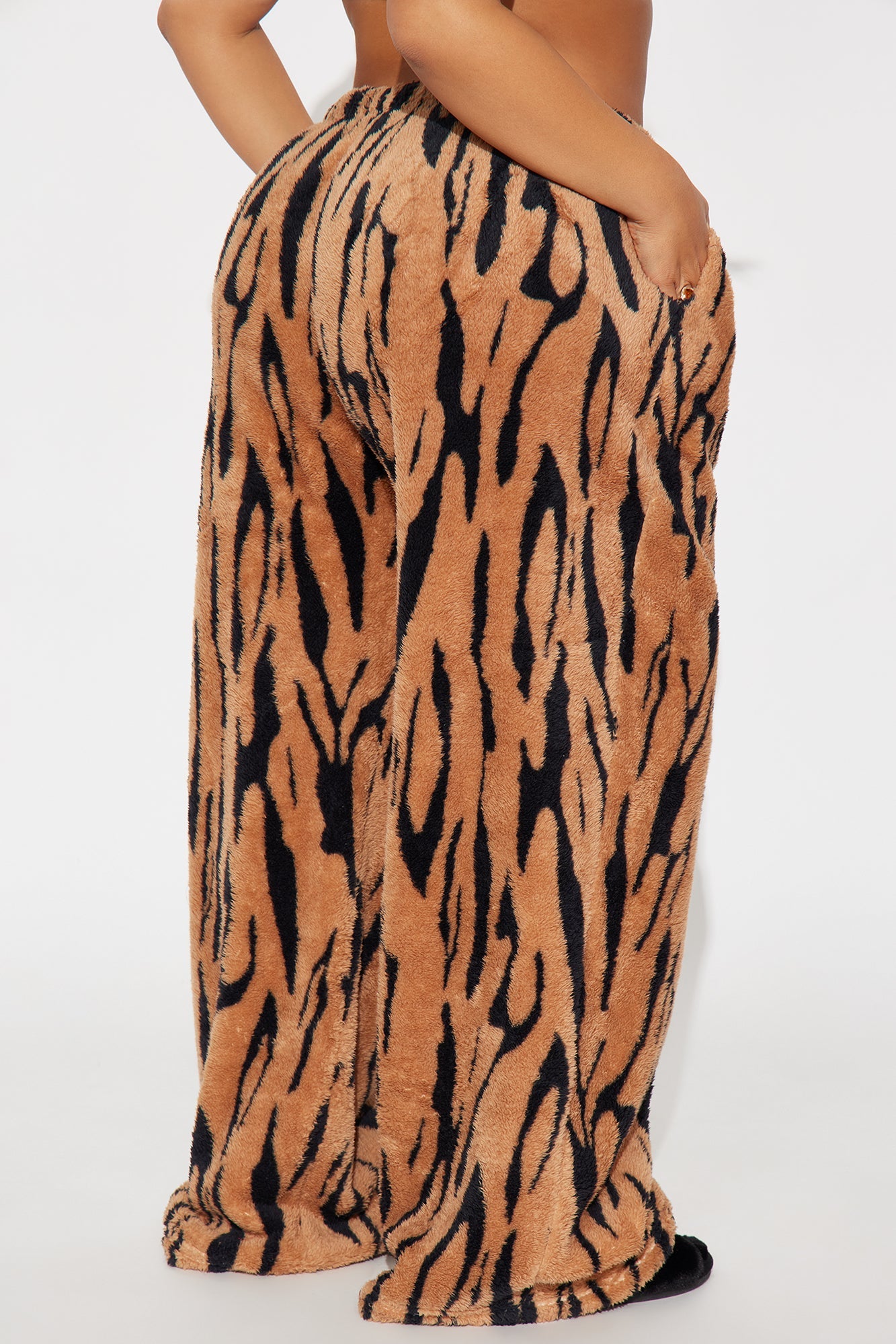 Nia Tiger Faux Fur Wide Leg Pant 32″ - Brown/combo