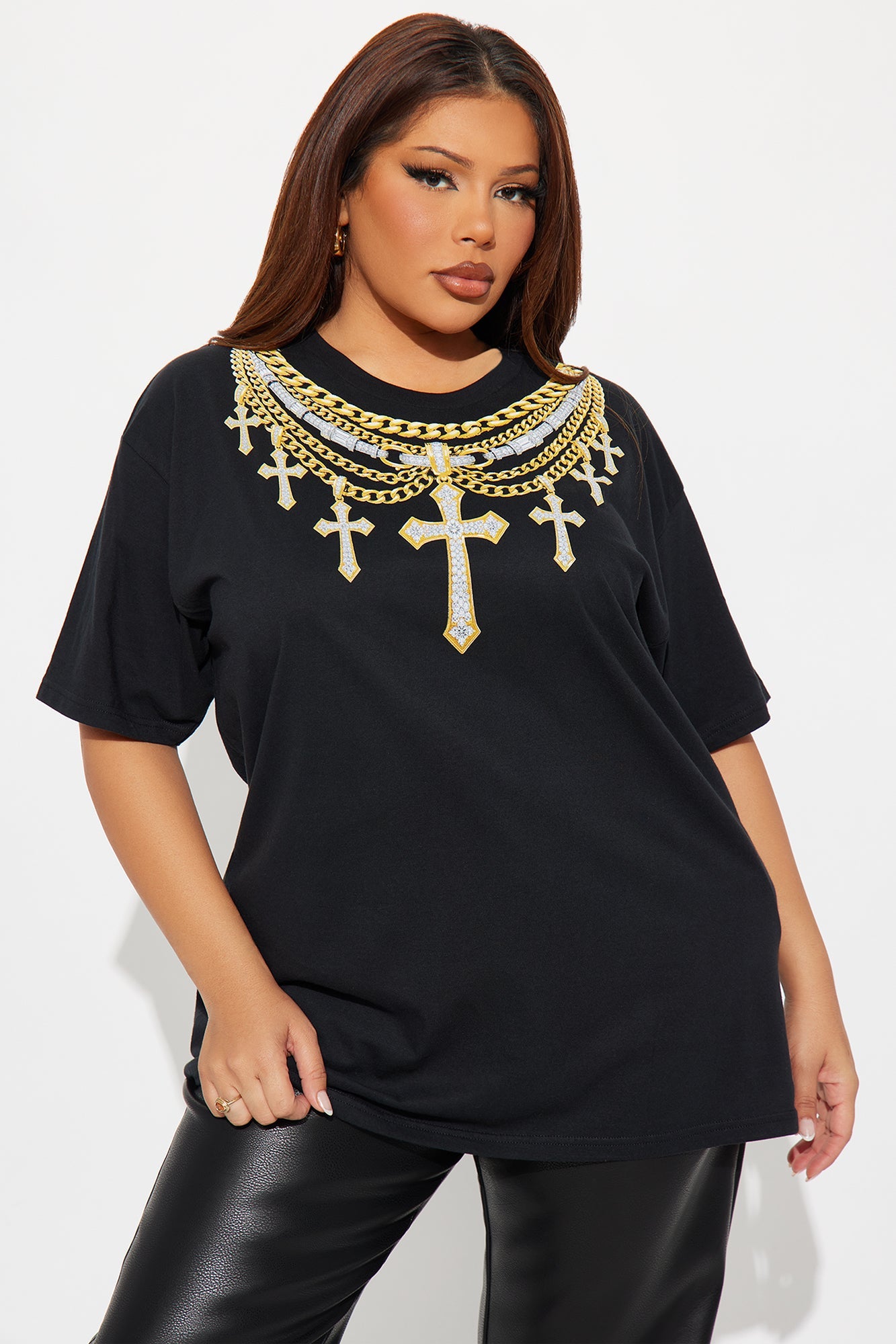 Chains And Crosses On My Neck Oversize Tee - Black