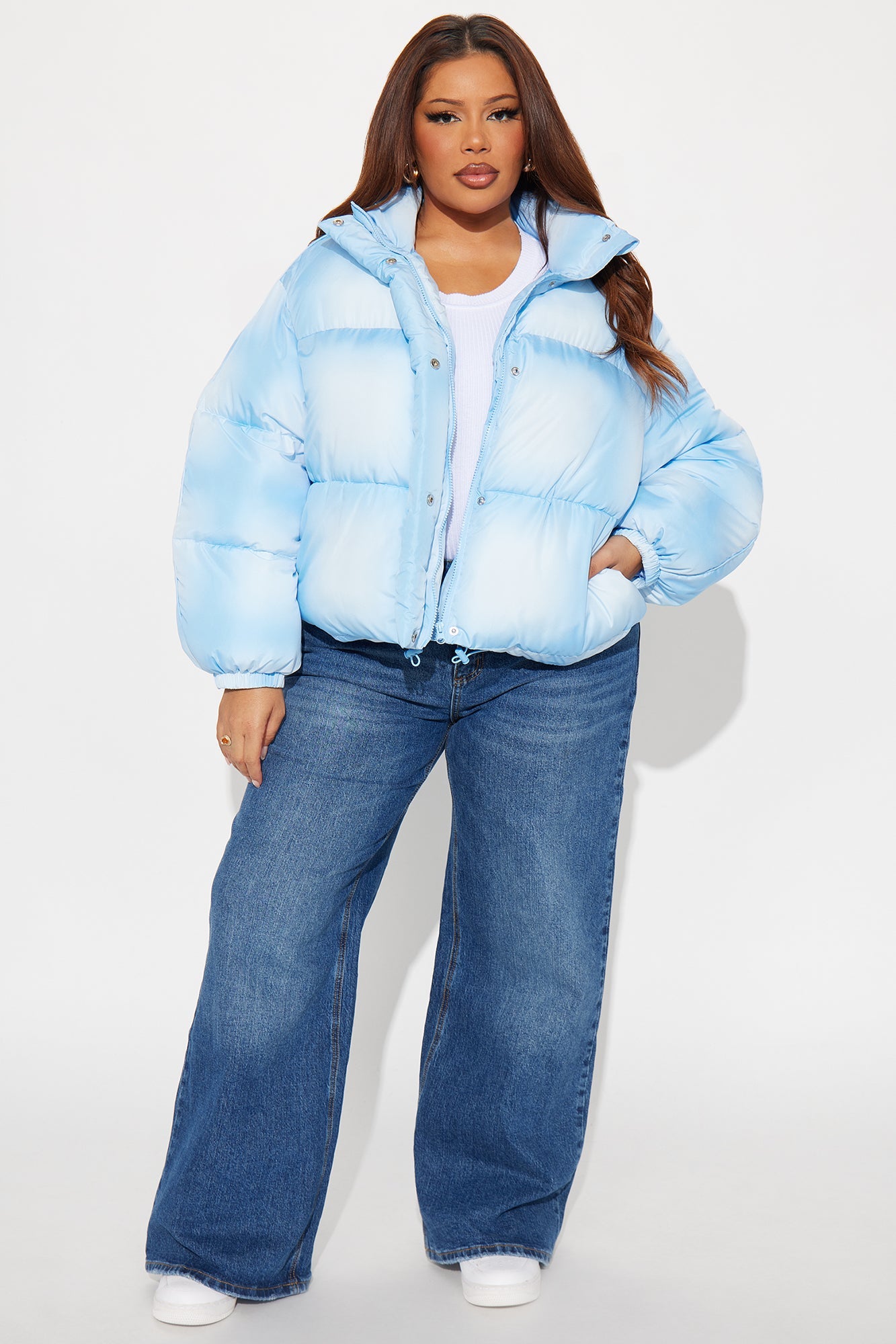 Zoe Ombre Cropped Puffer Jacket - Blue