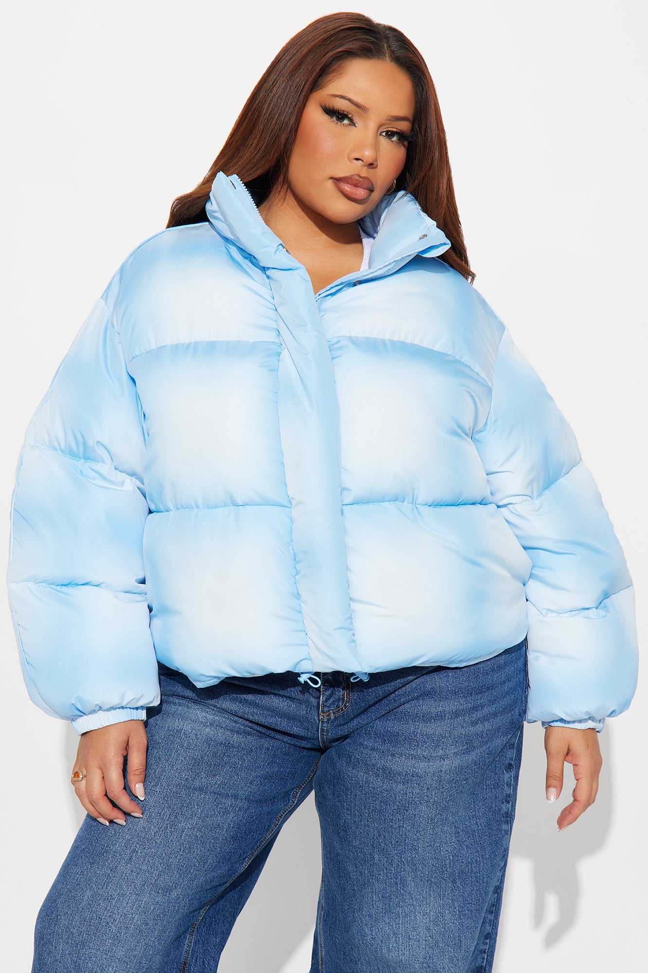 Zoe Ombre Cropped Puffer Jacket - Blue