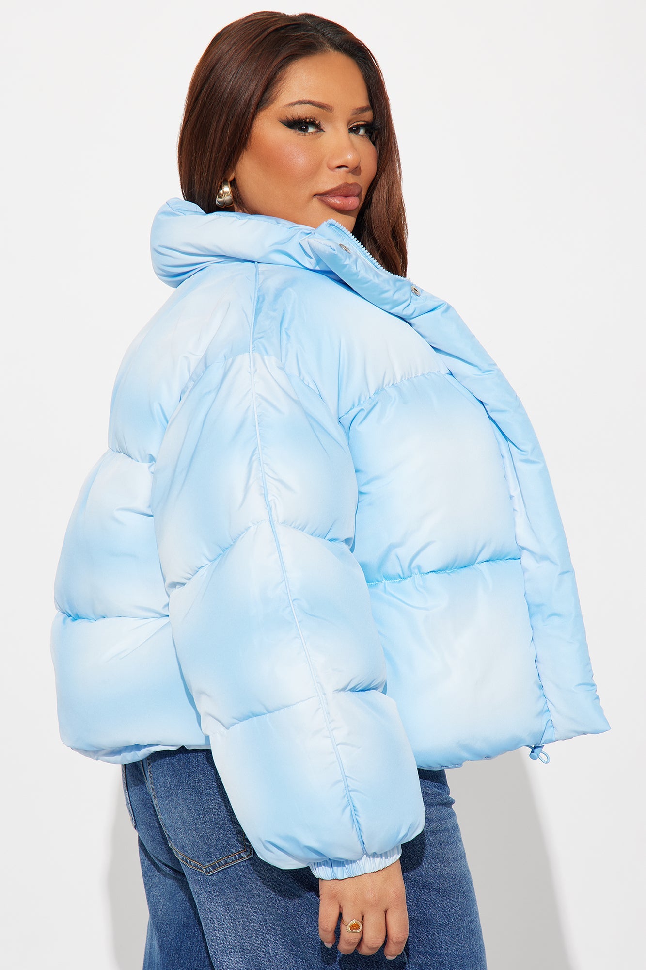 Zoe Ombre Cropped Puffer Jacket - Blue