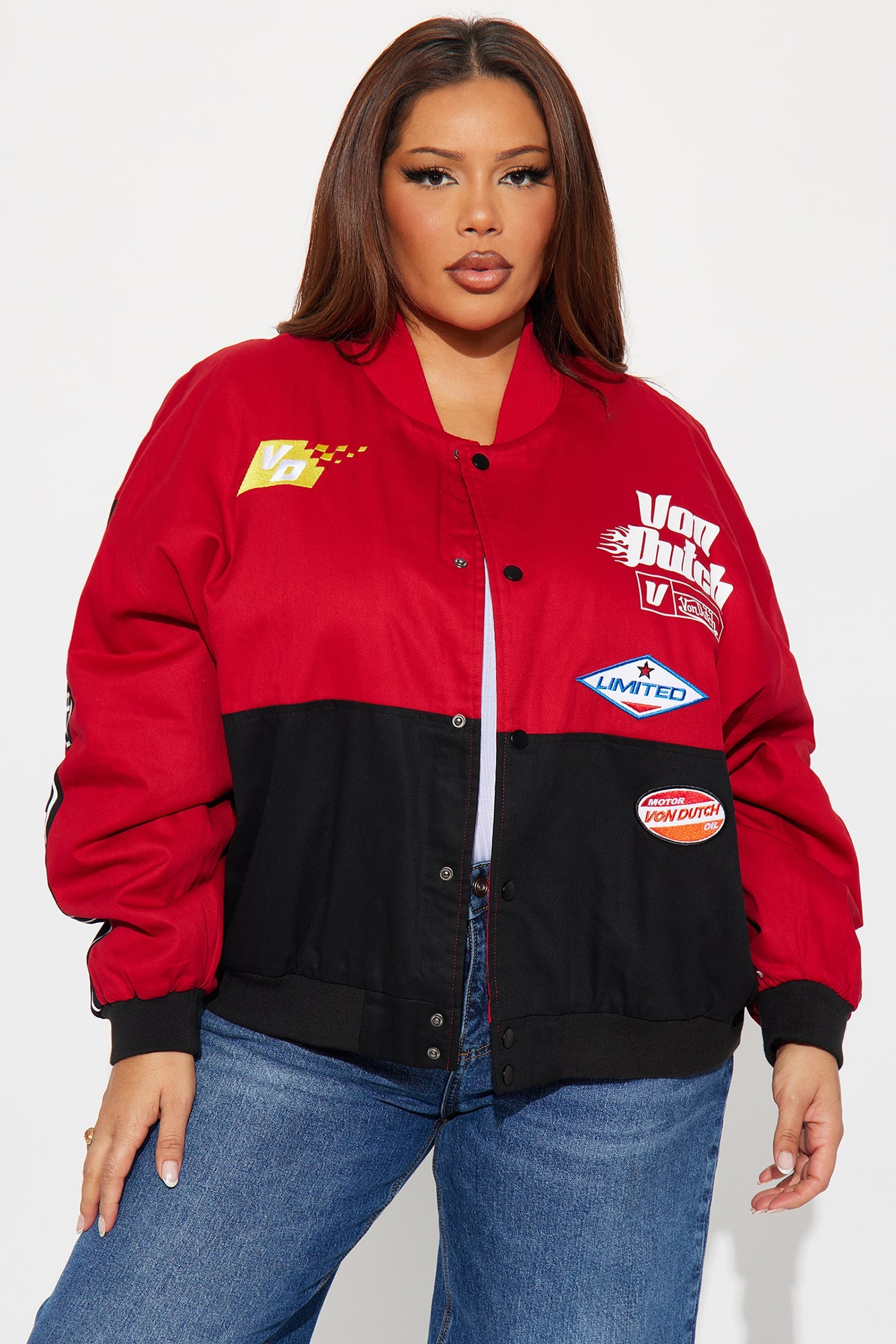 Von Dutch Twill Racing Jacket - Black/Red