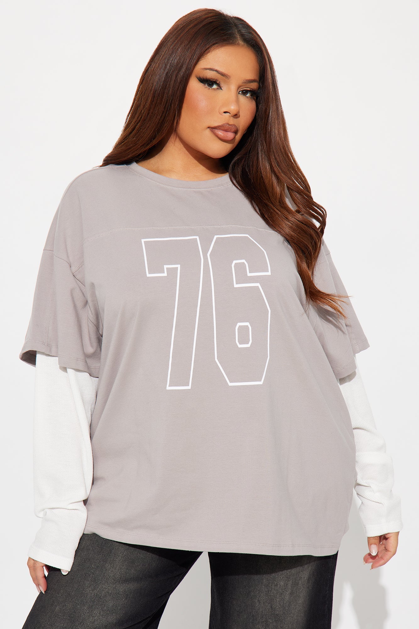 Game Day 76 Thermal Sleeves Oversize Tshirt - Charcoal