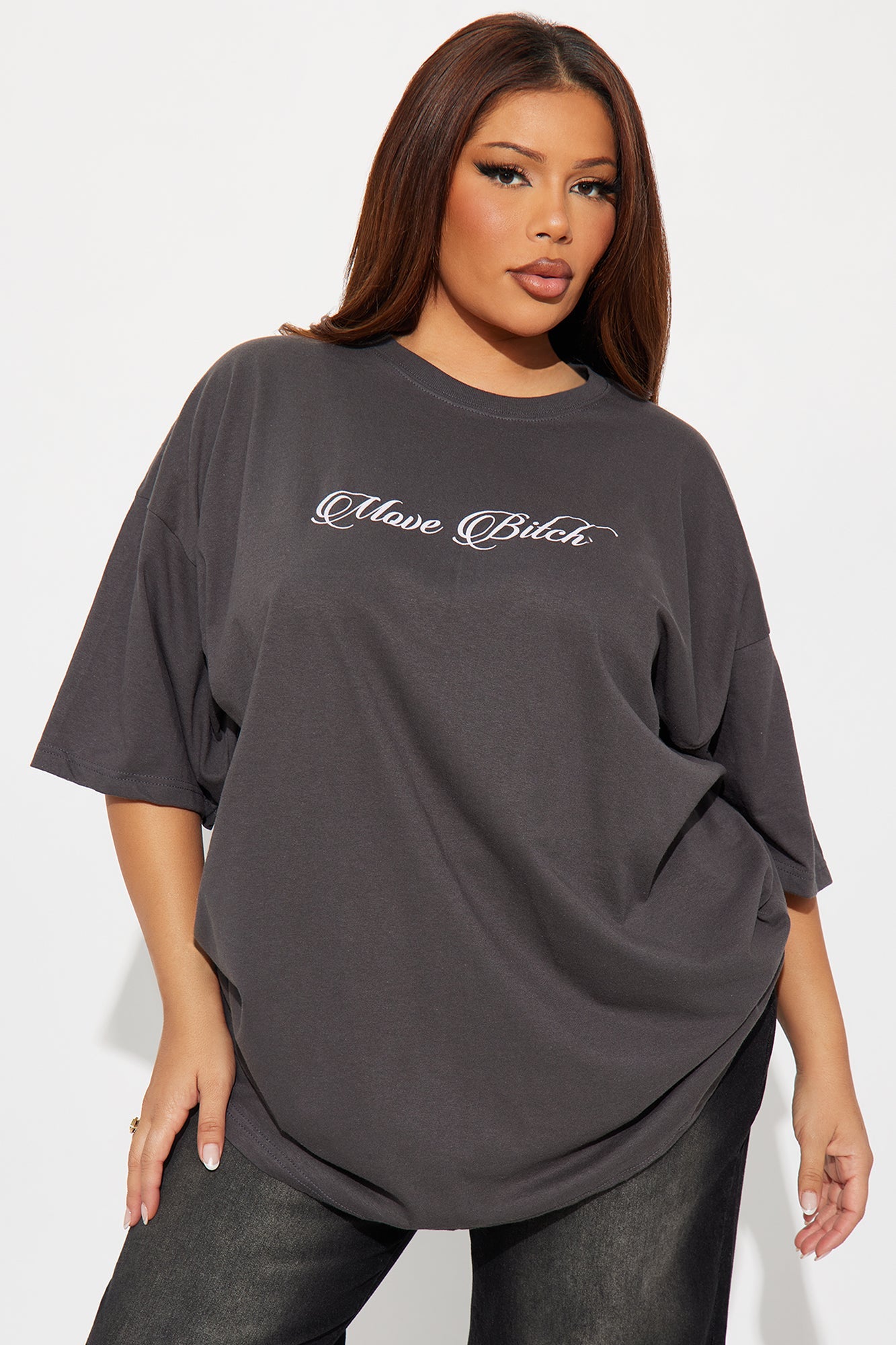 Move Bitch Oversize Short Sleeve Tee - Charcoal