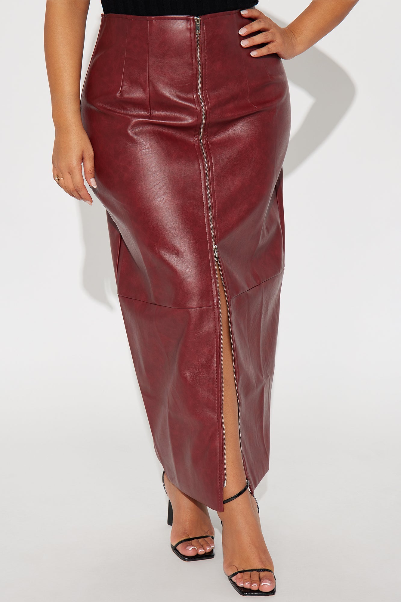 Not Asking Faux Leather Pencil Maxi Skirt - Burgundy