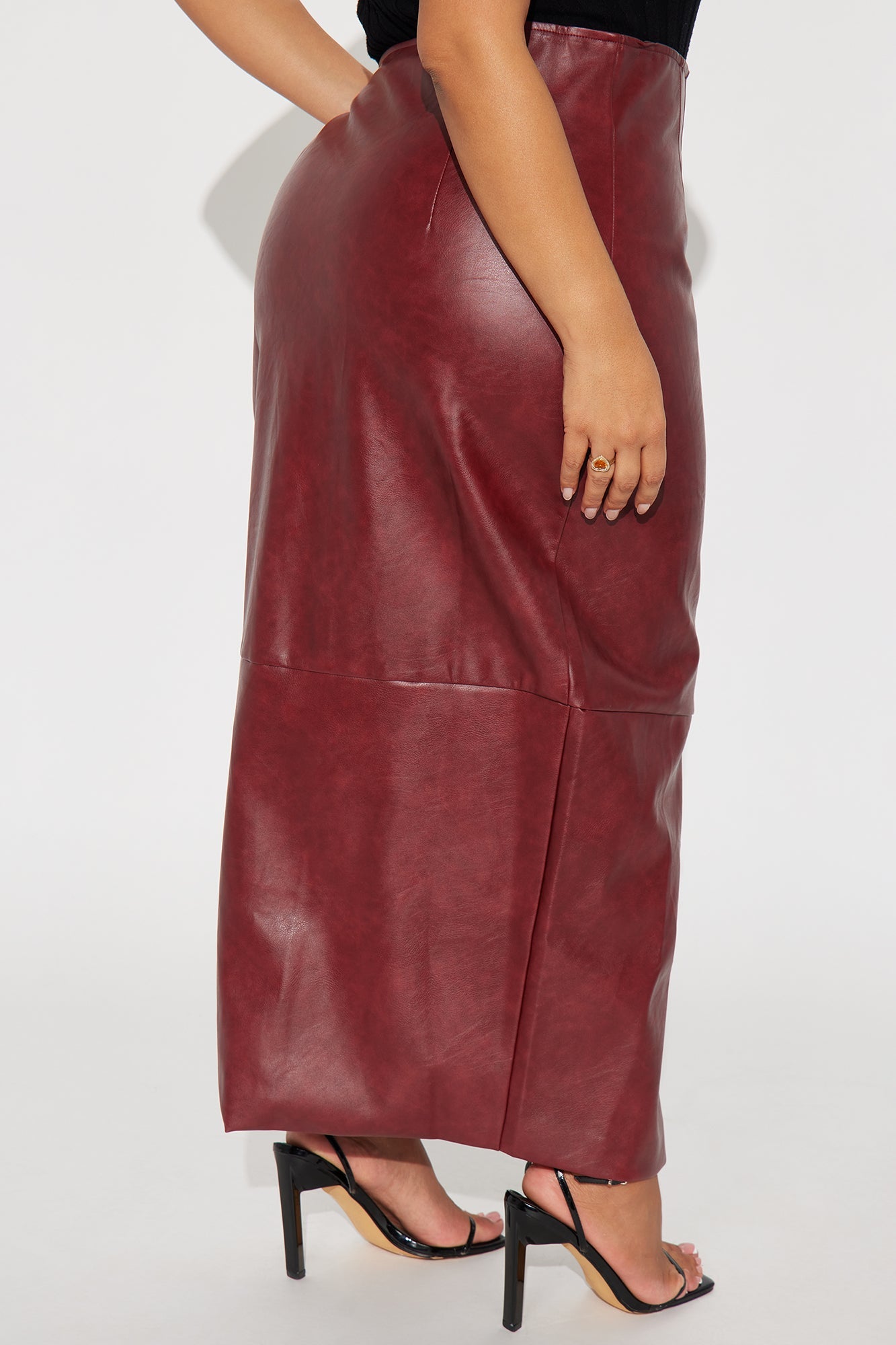 Not Asking Faux Leather Pencil Maxi Skirt - Burgundy