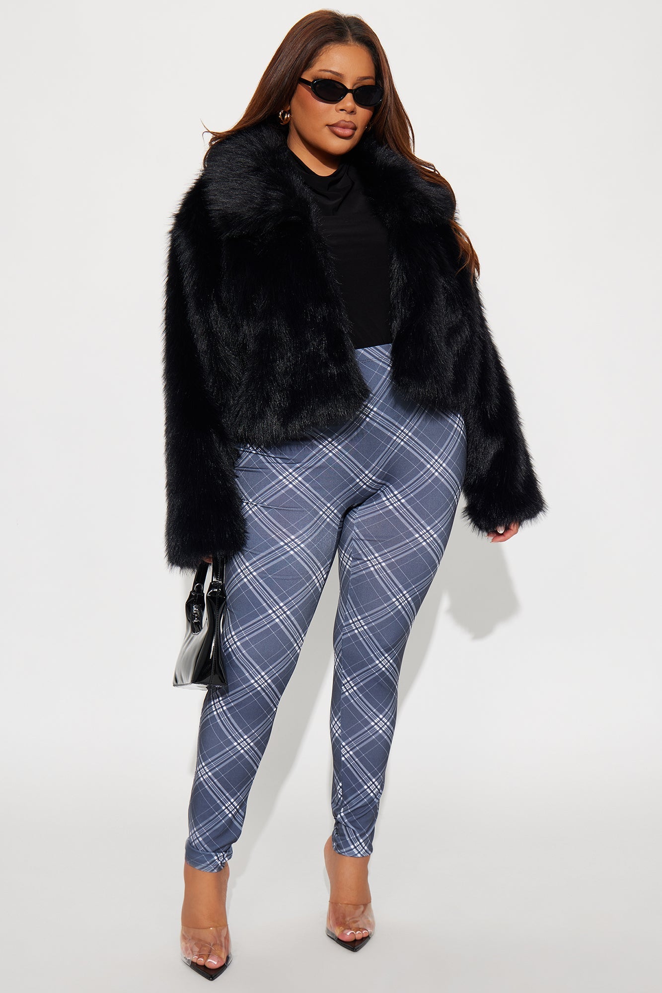 Carmen Mid Rise Plaid Legging - Grey/combo