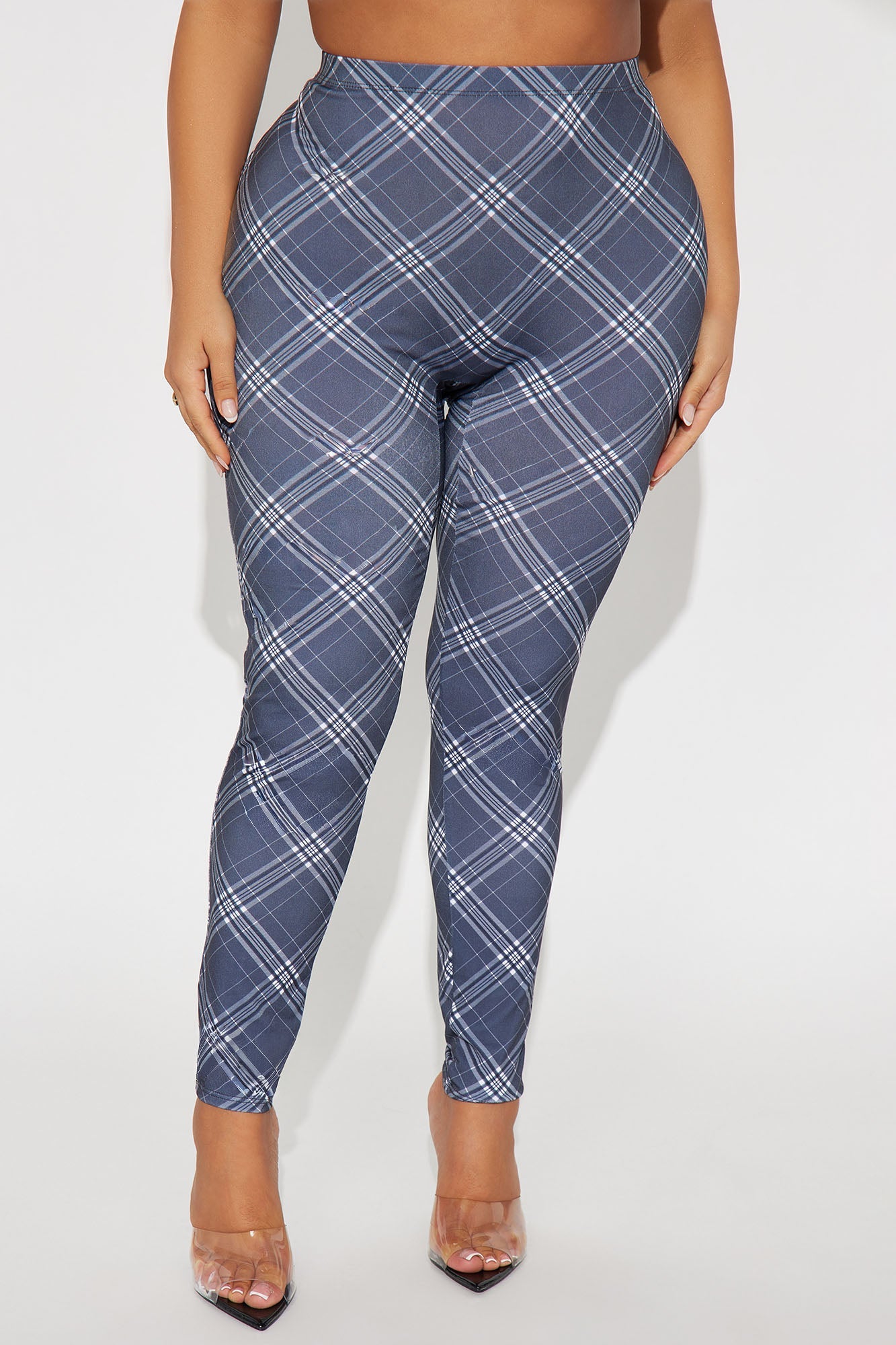 Carmen Mid Rise Plaid Legging - Grey/combo