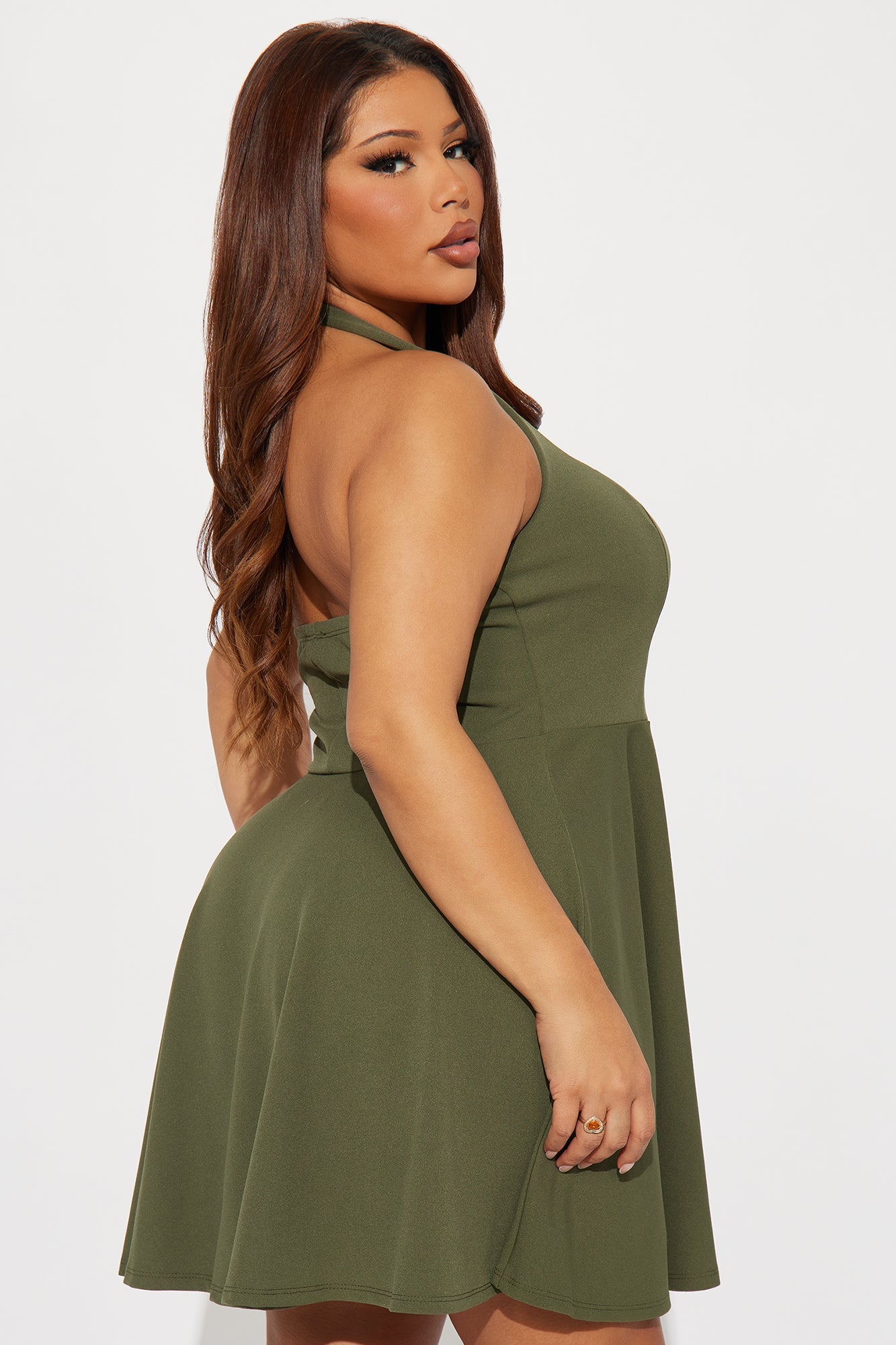 Alena Halter Mini Dress - Olive