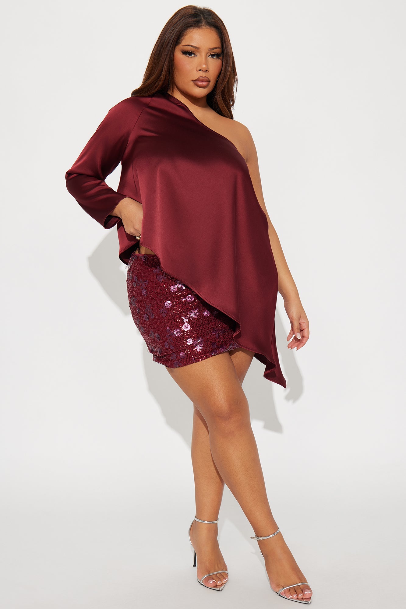 Midnight Sparkle Floral Sequin Mini Skirt - Burgundy