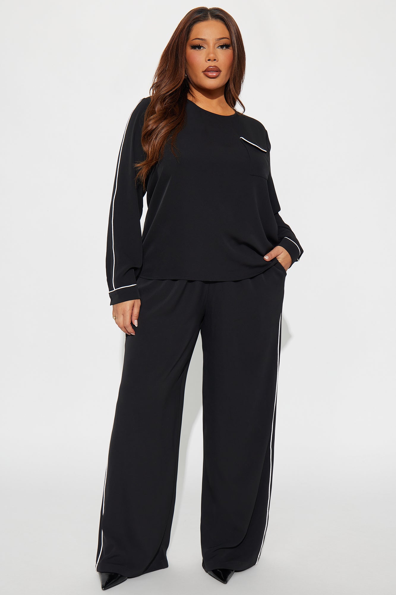 Outlined Elegance Pant Set - Black/combo