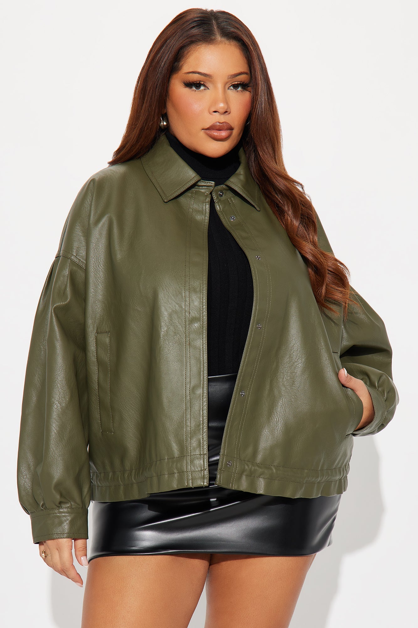 On The Move Faux Leather Jacket - Olive