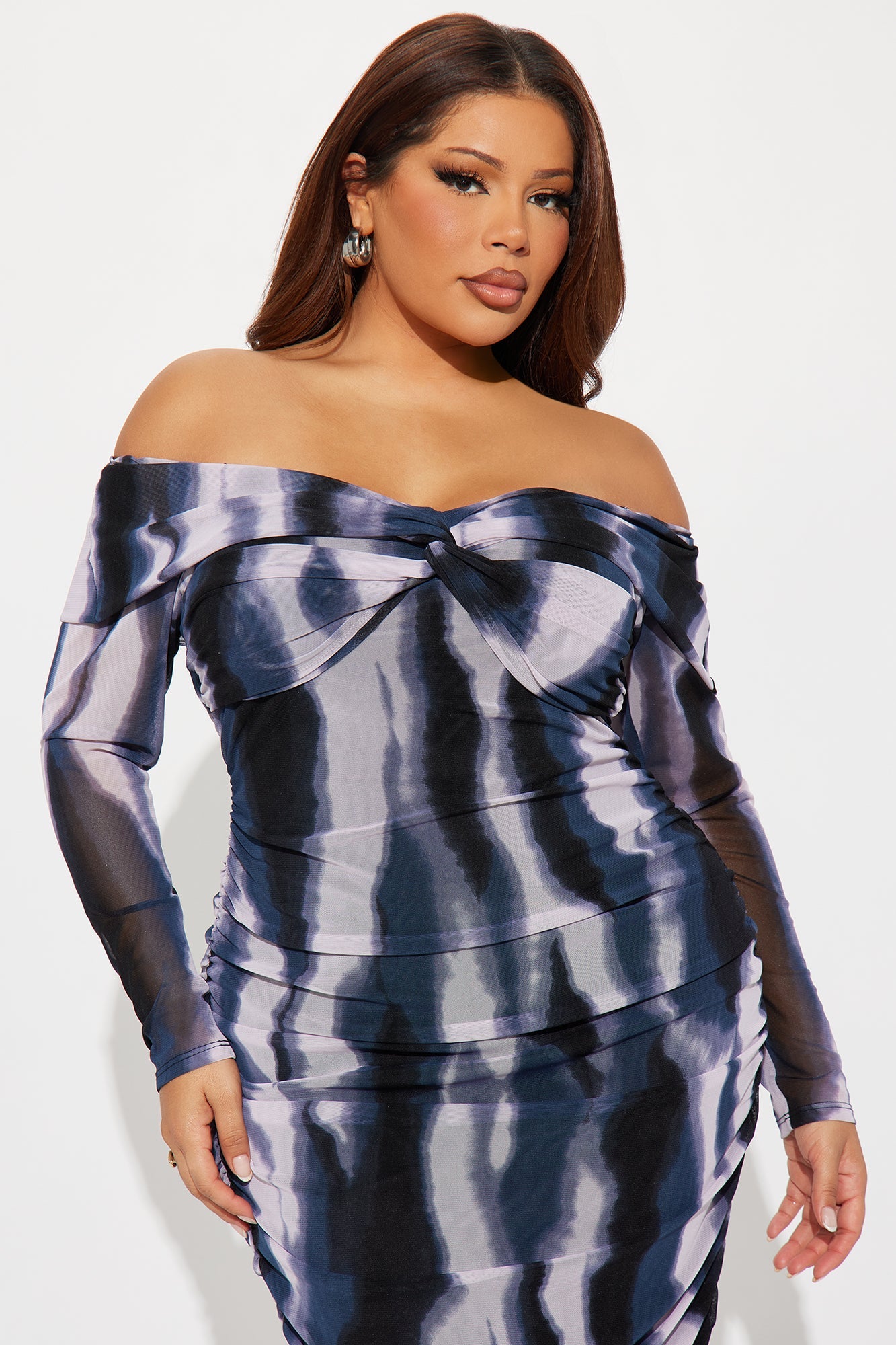 To Dye For Off Shoulder Mesh Midi Dress - Grey