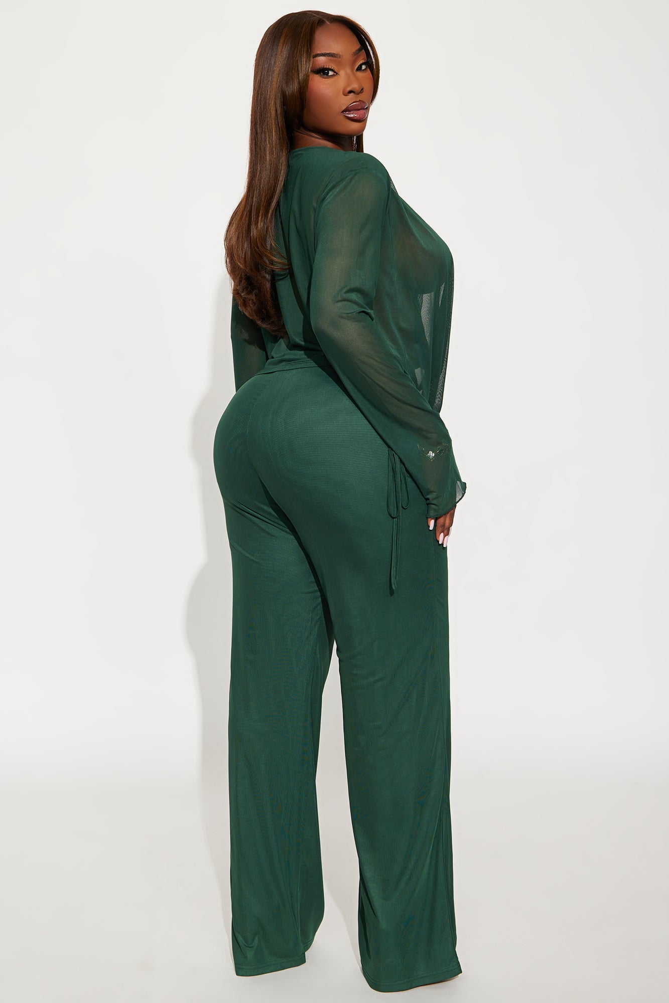 Silent Muse Cowl Neck Mesh Pant Set - Hunter