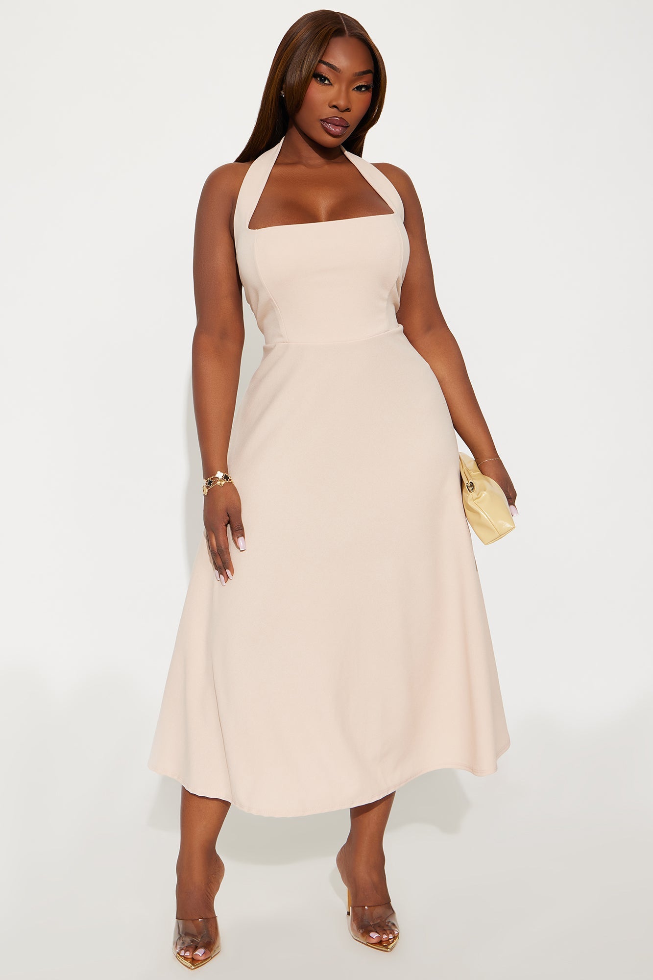 Alena Halter Midi Dress - Stone