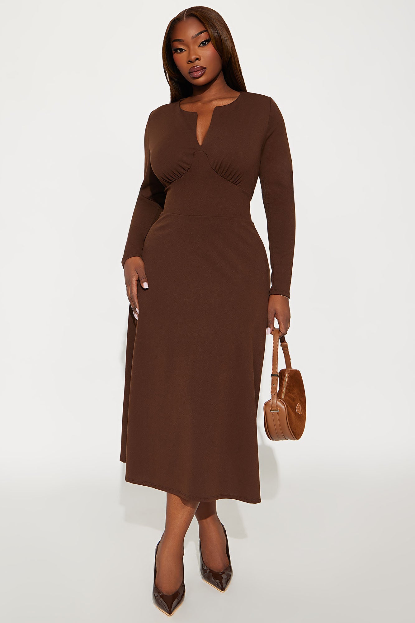 Charolette Long Sleeve Midi Dress - Chocolate