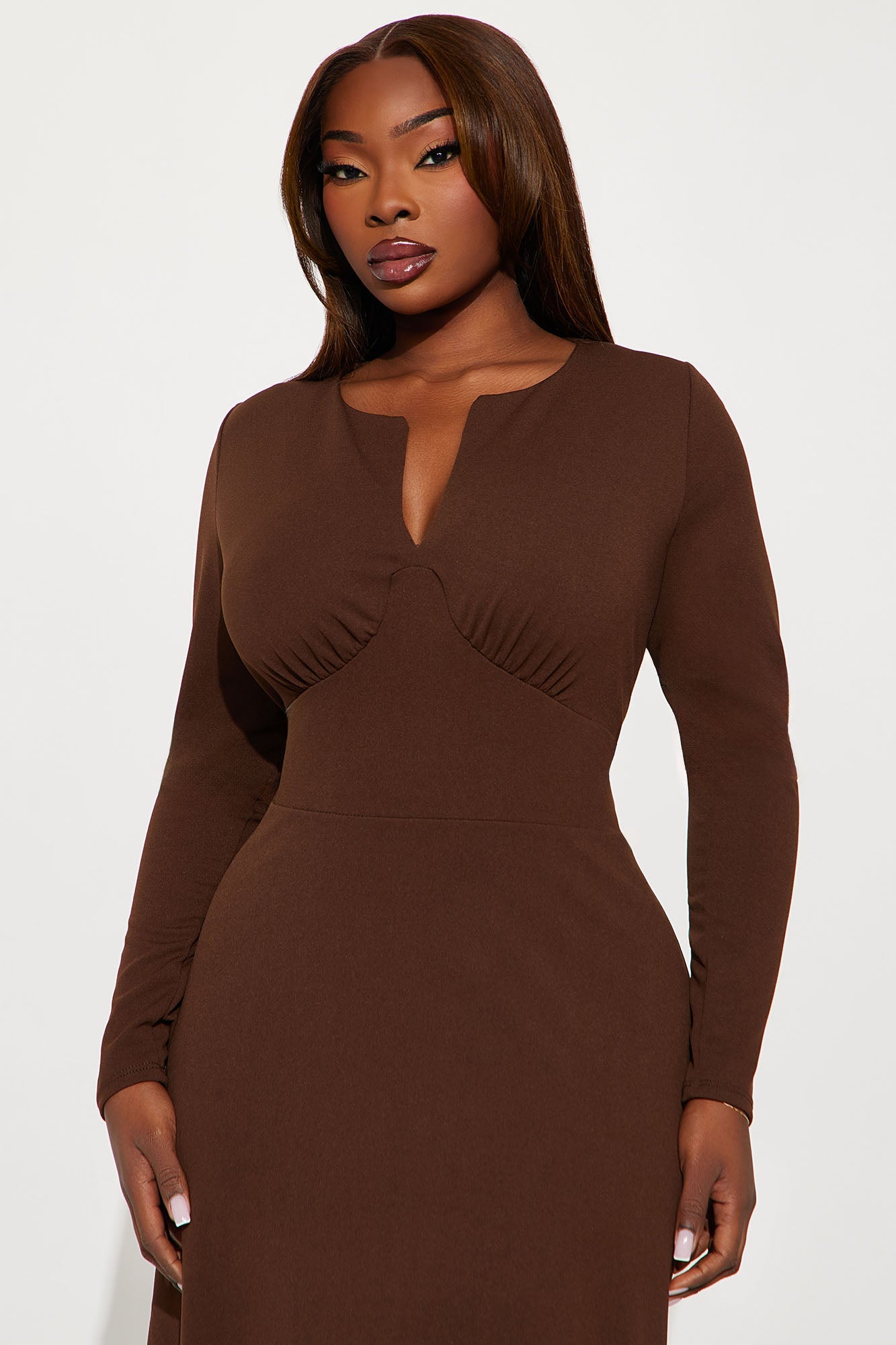 Charolette Long Sleeve Midi Dress - Chocolate