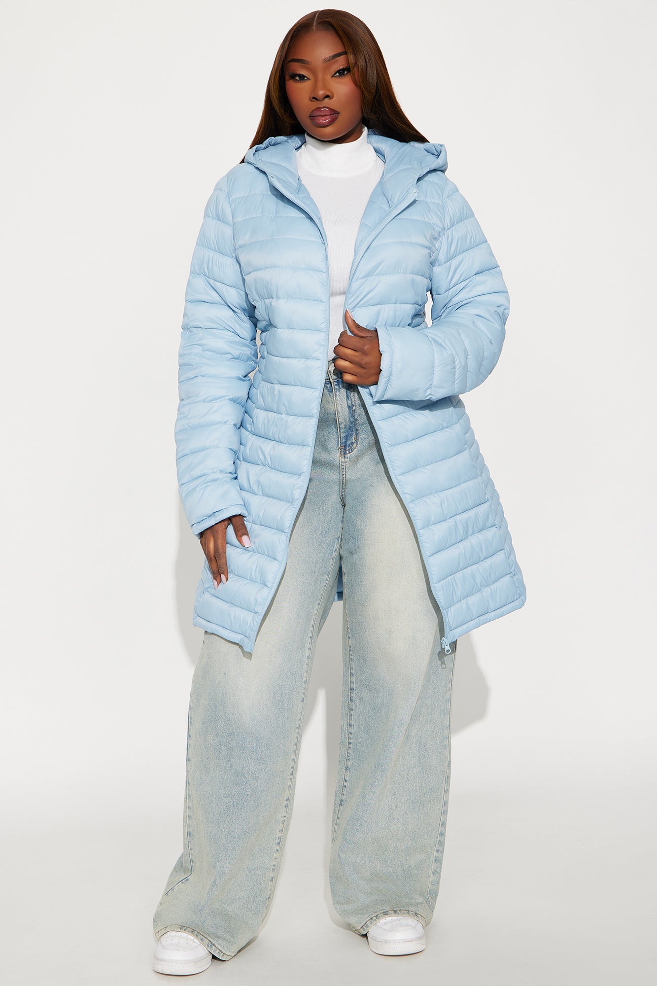 Padded Landing Puffer Coat - Light Blue