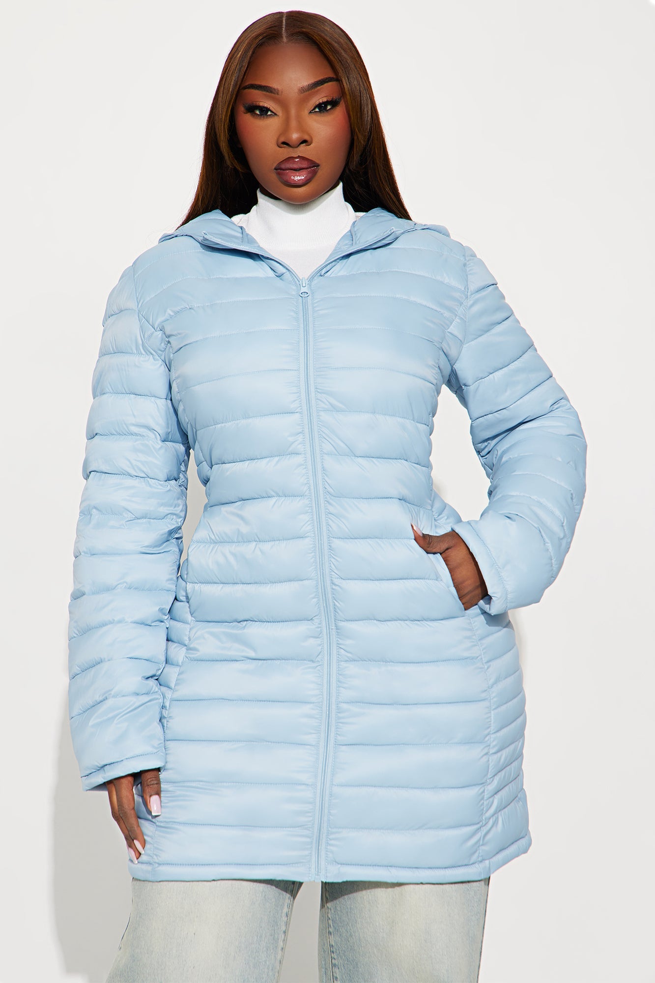 Padded Landing Puffer Coat - Light Blue