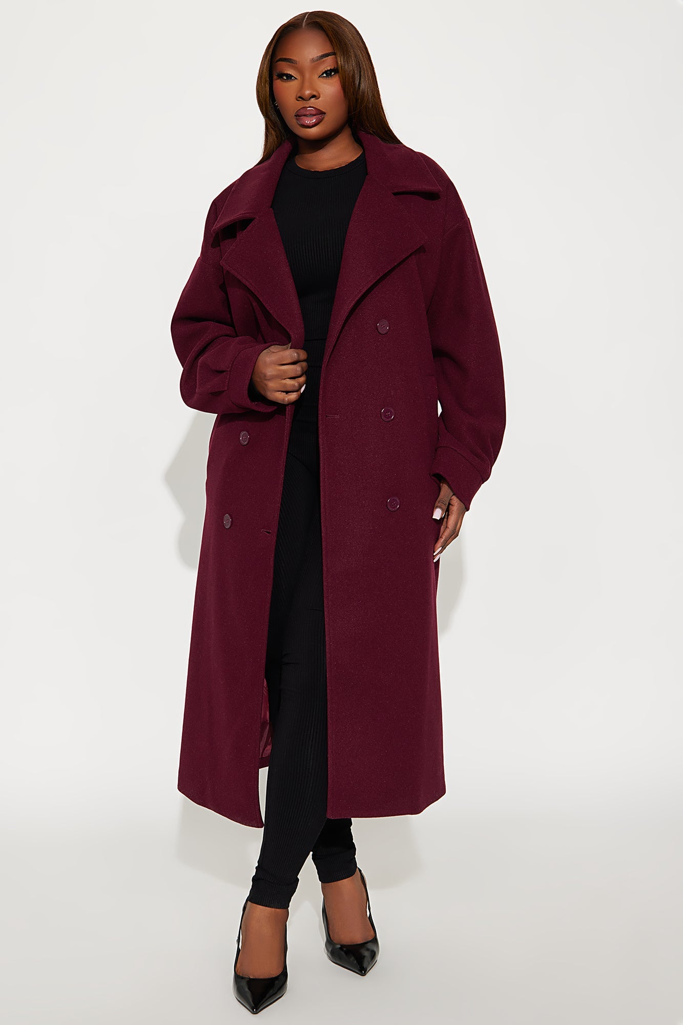 Miranda Wool Trench Coat - Burgundy