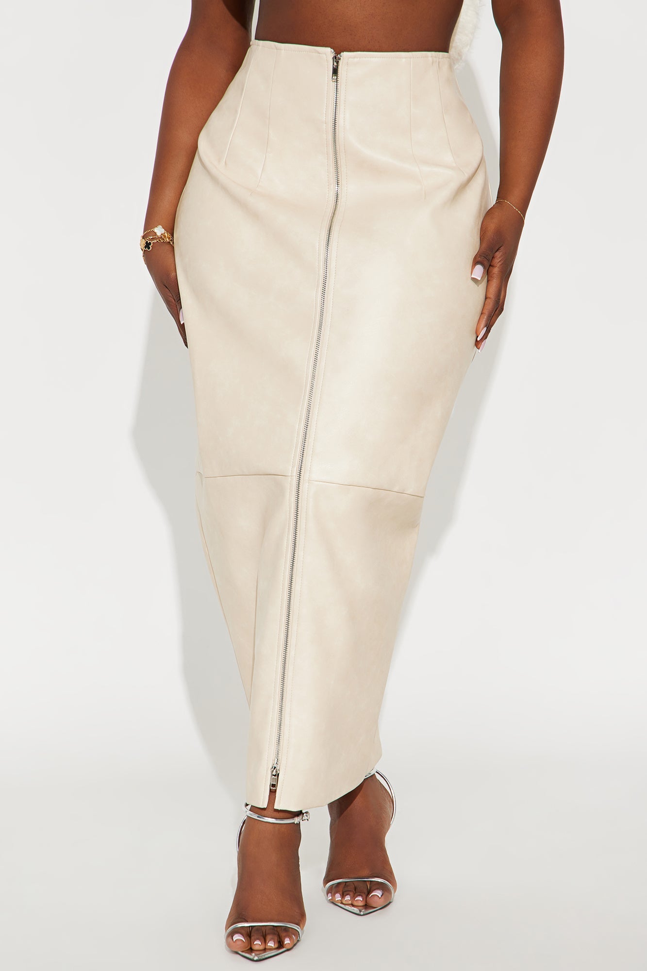 Not Asking Faux Leather Pencil Maxi Skirt - Bone