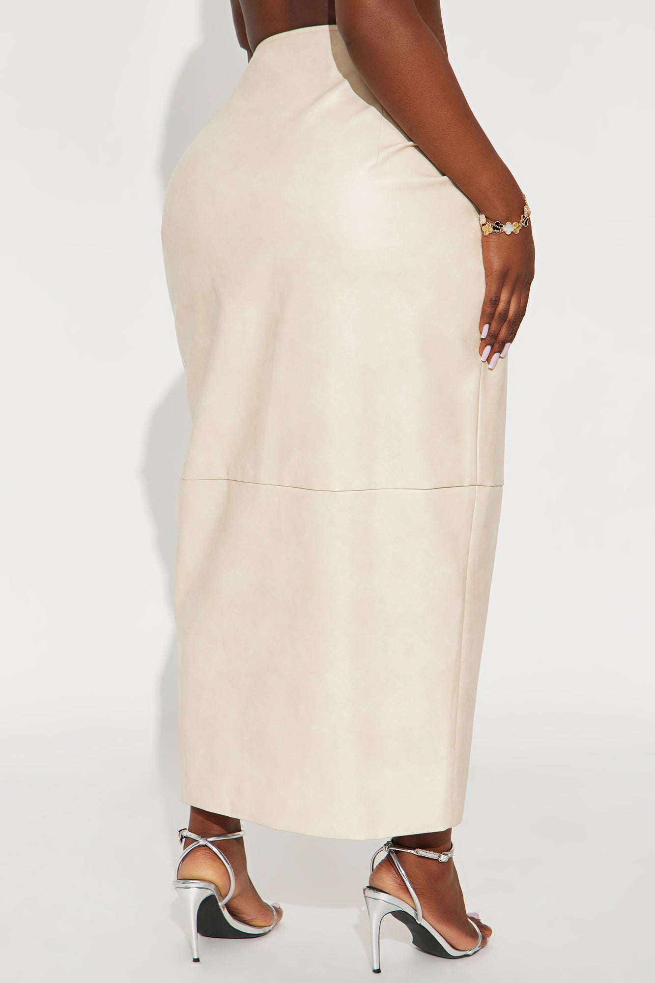 Not Asking Faux Leather Pencil Maxi Skirt - Bone