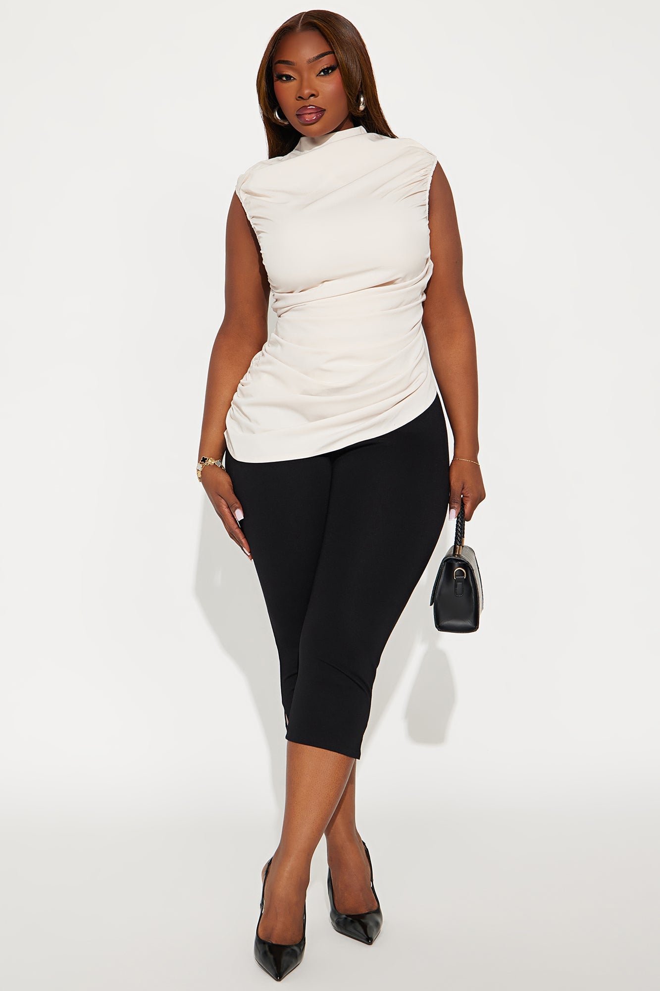 Just Admire Mock Neck Ruched Top - Beige