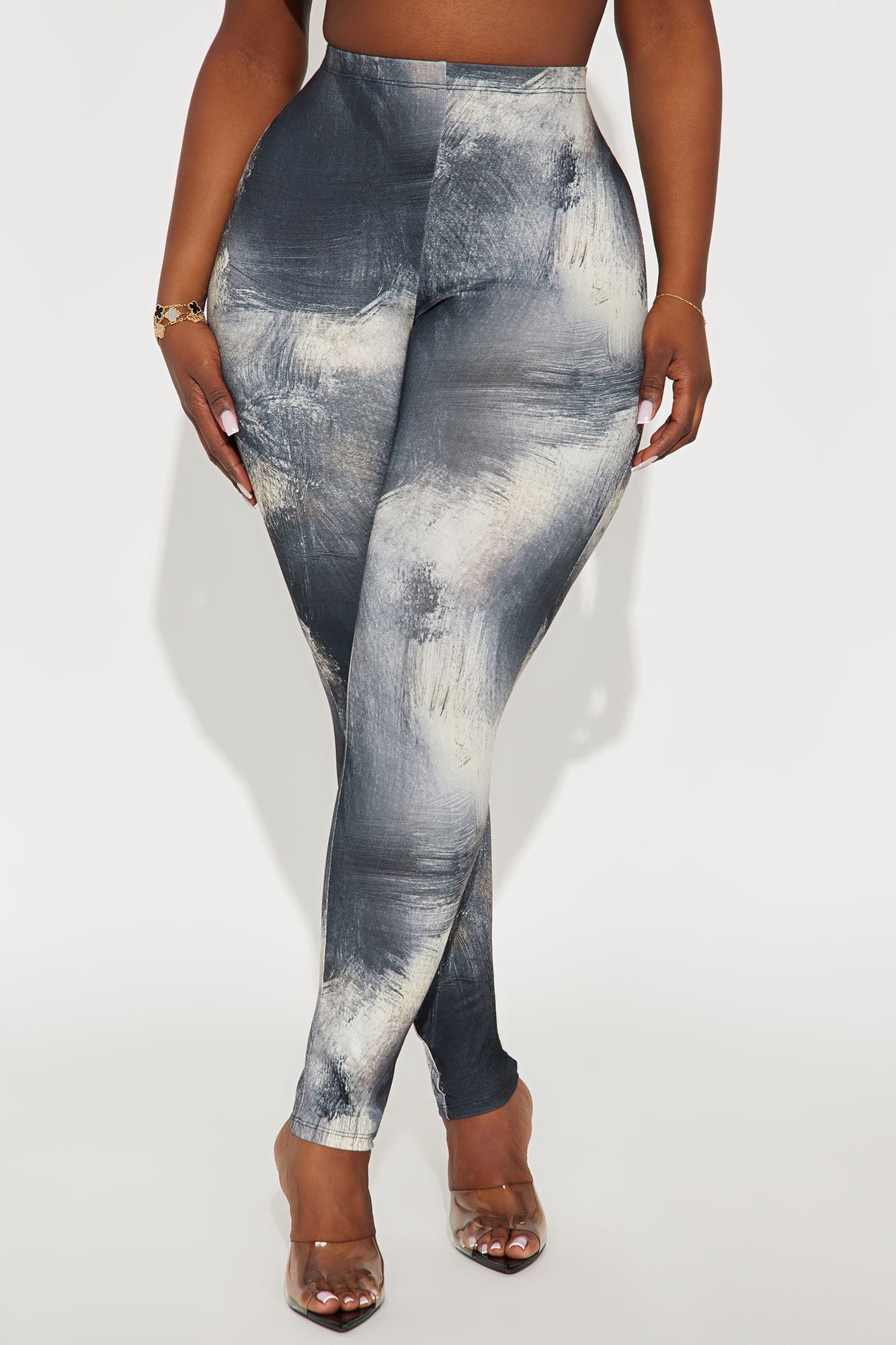 Smoke And Mirrors Mid Rise Abstract Legging - Grey/combo