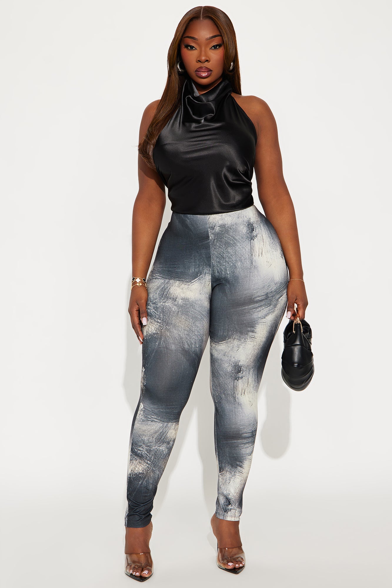 Smoke And Mirrors Mid Rise Abstract Legging - Grey/combo