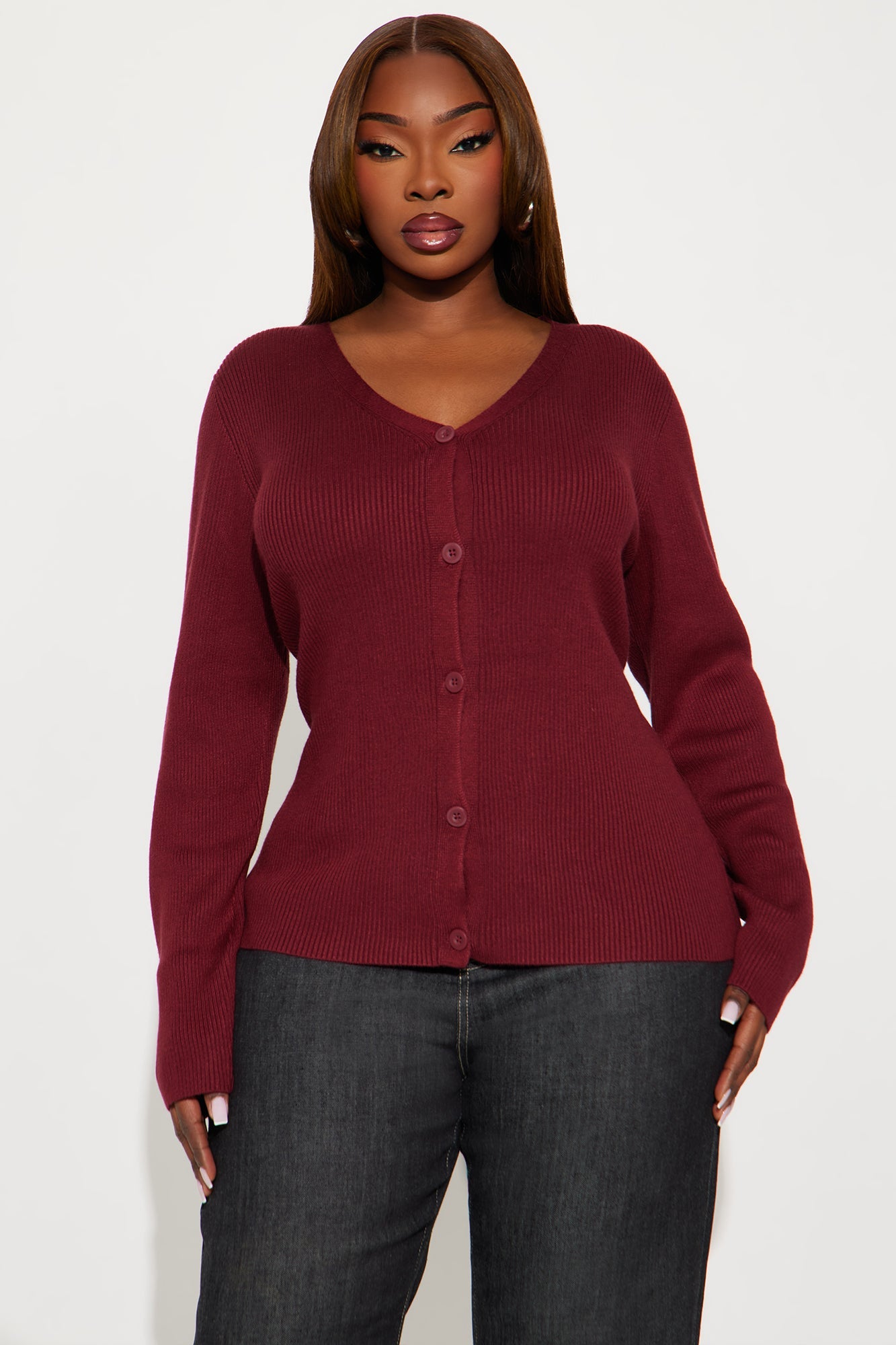 Comfort First Ribbed Cardigan - Burgundy