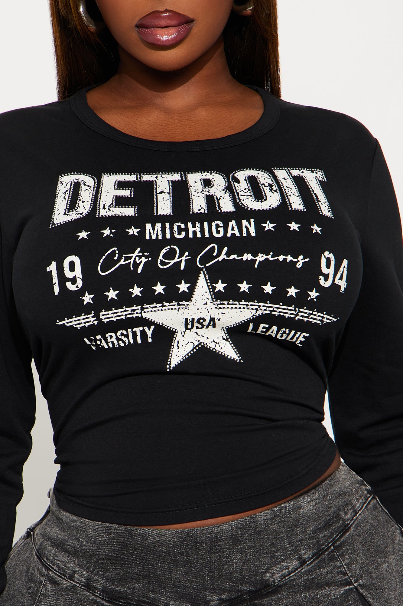 Detroit Long Sleeve Fitted Baby Tee - Black