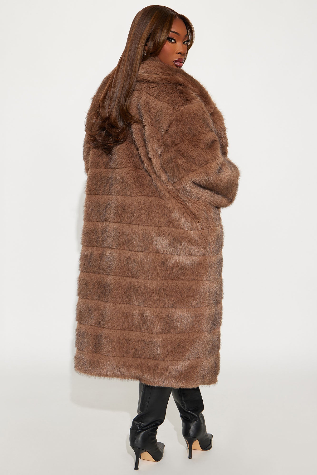 London Weekends Faux Fur Trench - Brown