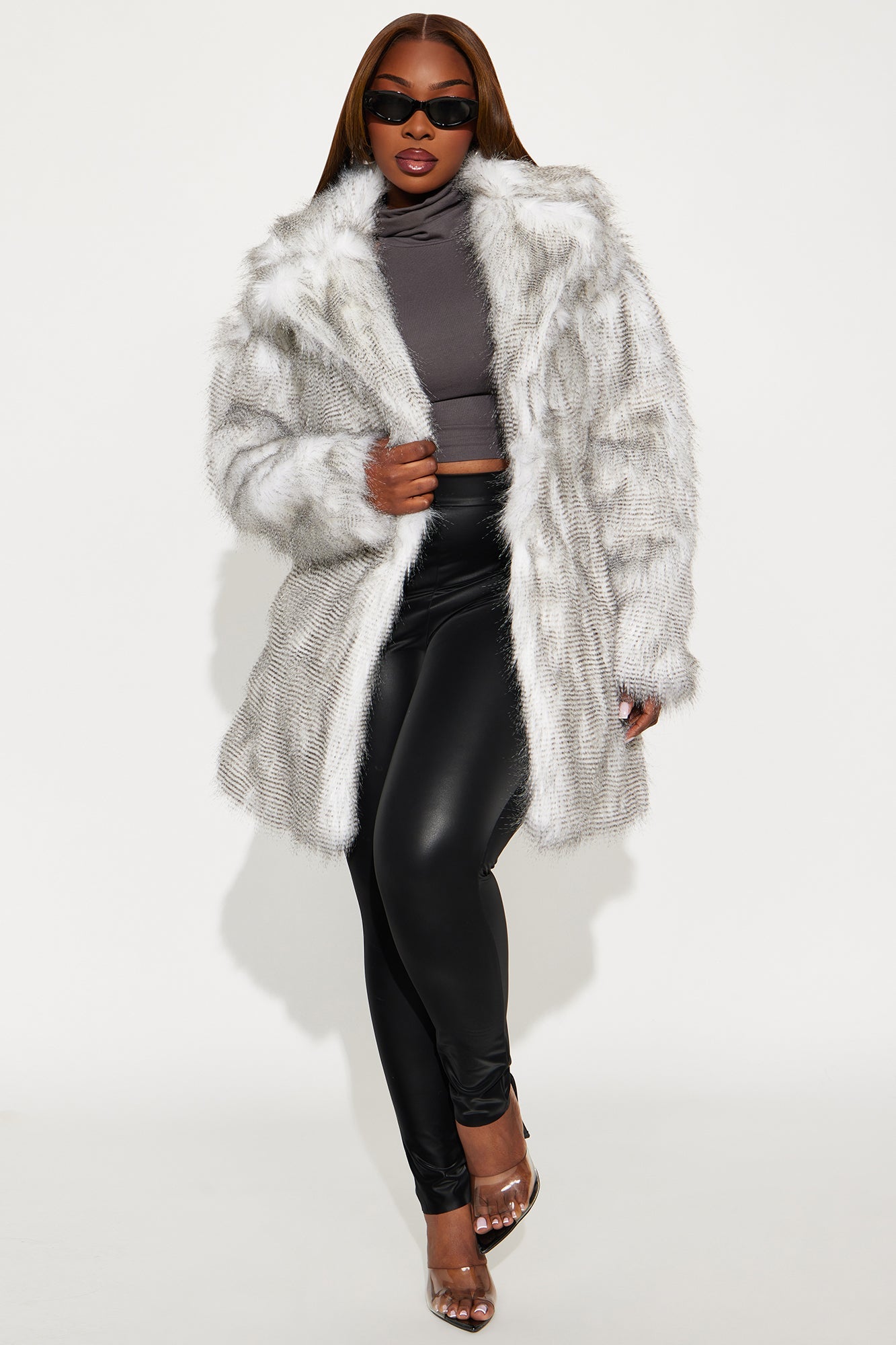 My Obsession Faux Fur Trench - Grey/combo