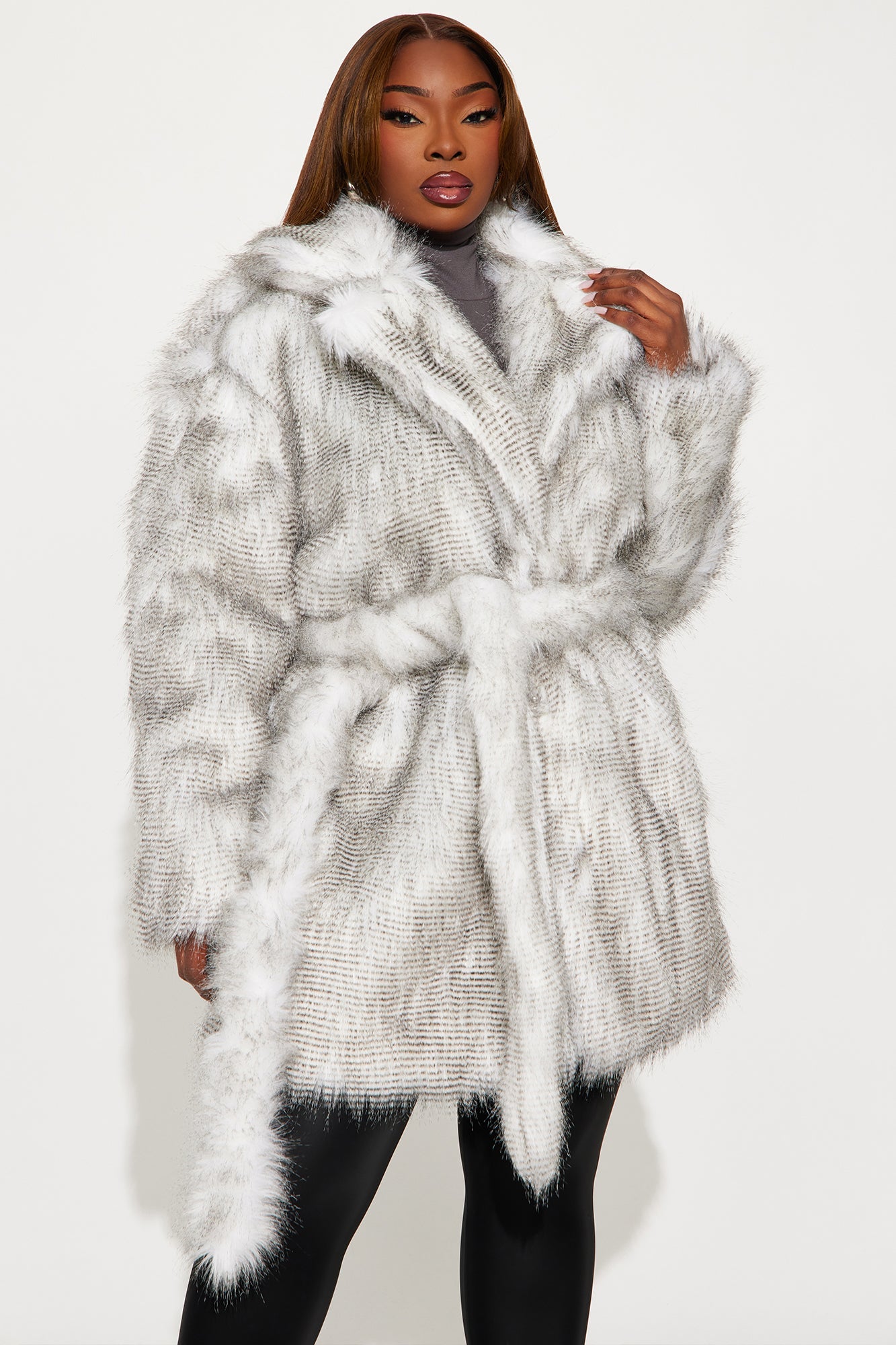 My Obsession Faux Fur Trench - Grey/combo
