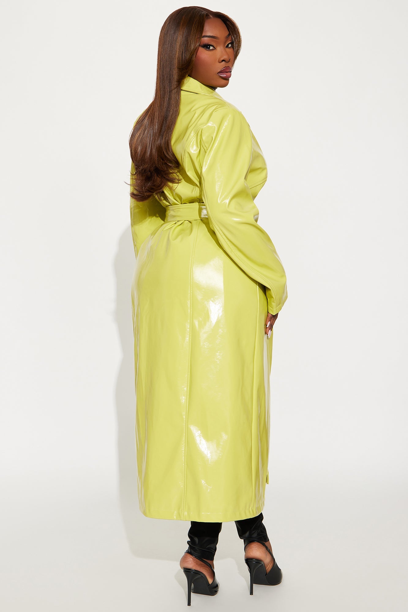 Hold My Own Faux Patent Leather Coat - Chartreuse