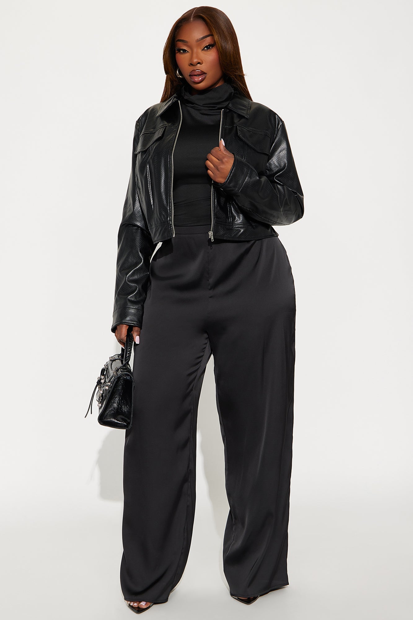 Silent Strike Cropped Snake Embossed Jacket - Black