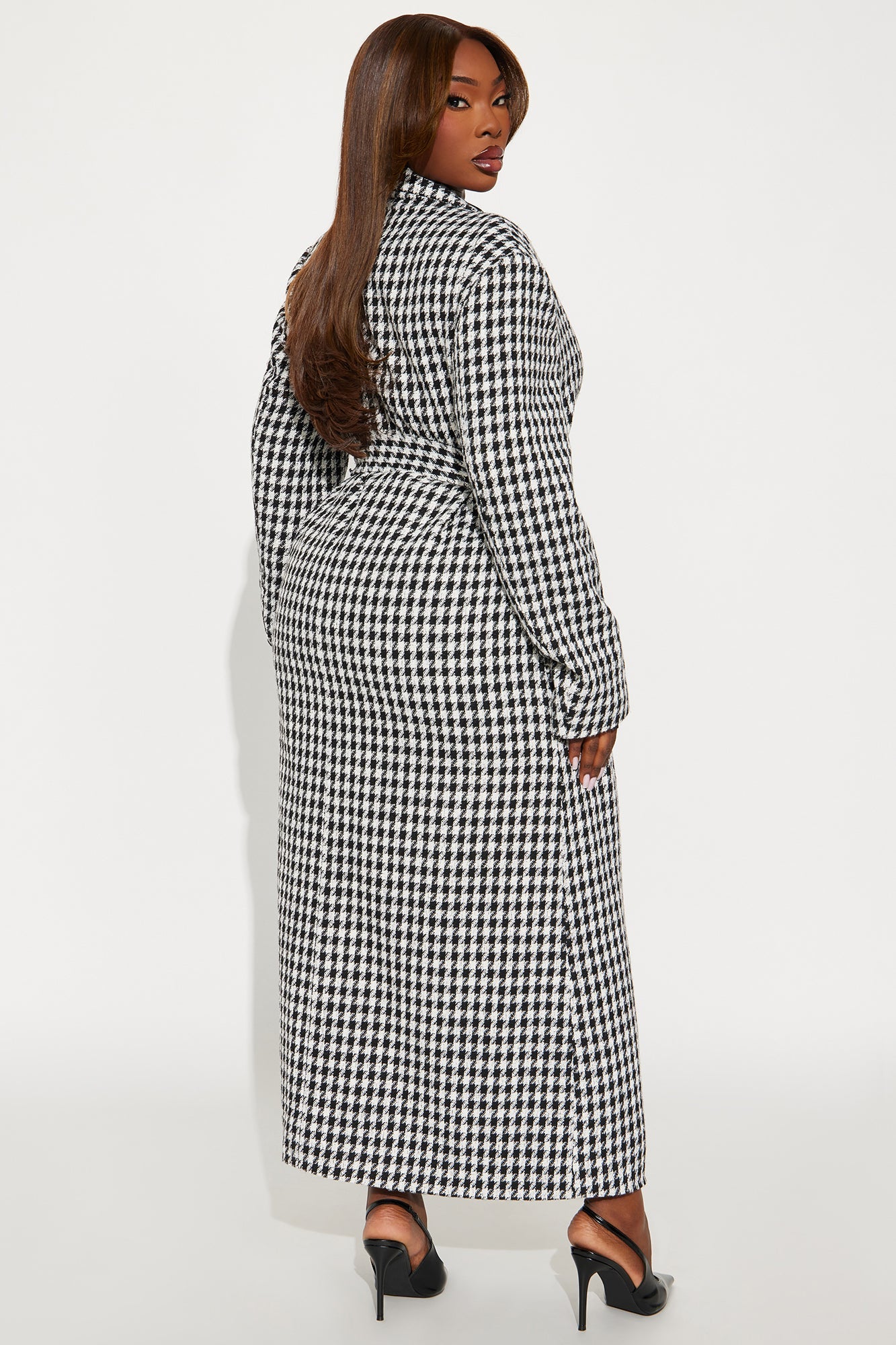 Solana Houndstooth Double Breasted Coat - White/Black