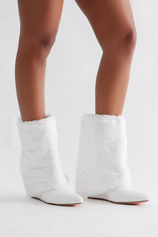 Iceberg Faux Fur Booties - Cream