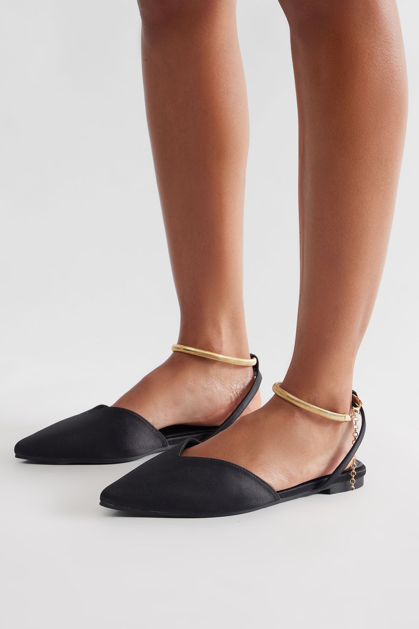 Samira Ankle Strap Flats - Black