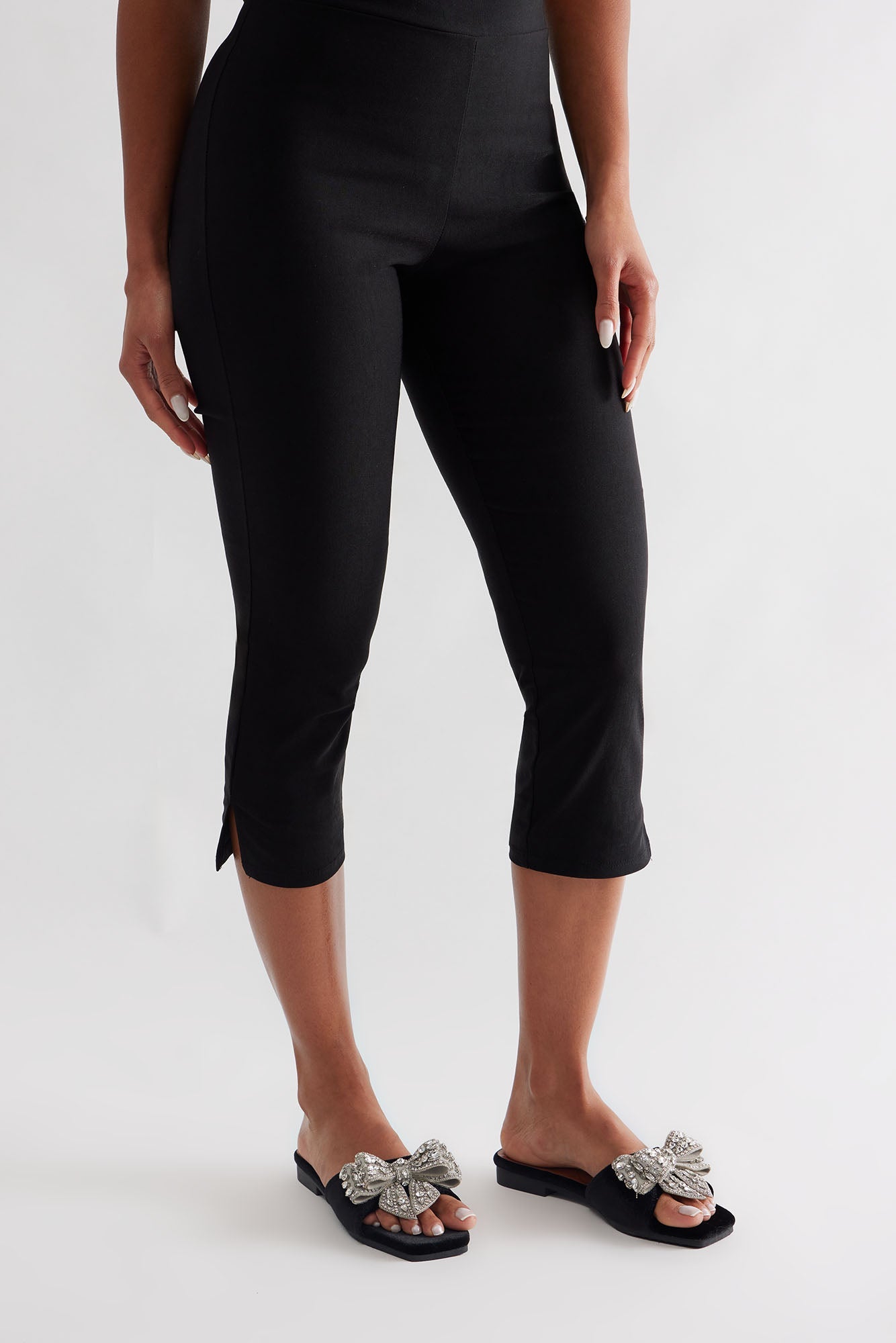 Ribbona Rhinestone Velvet Sandals - Black