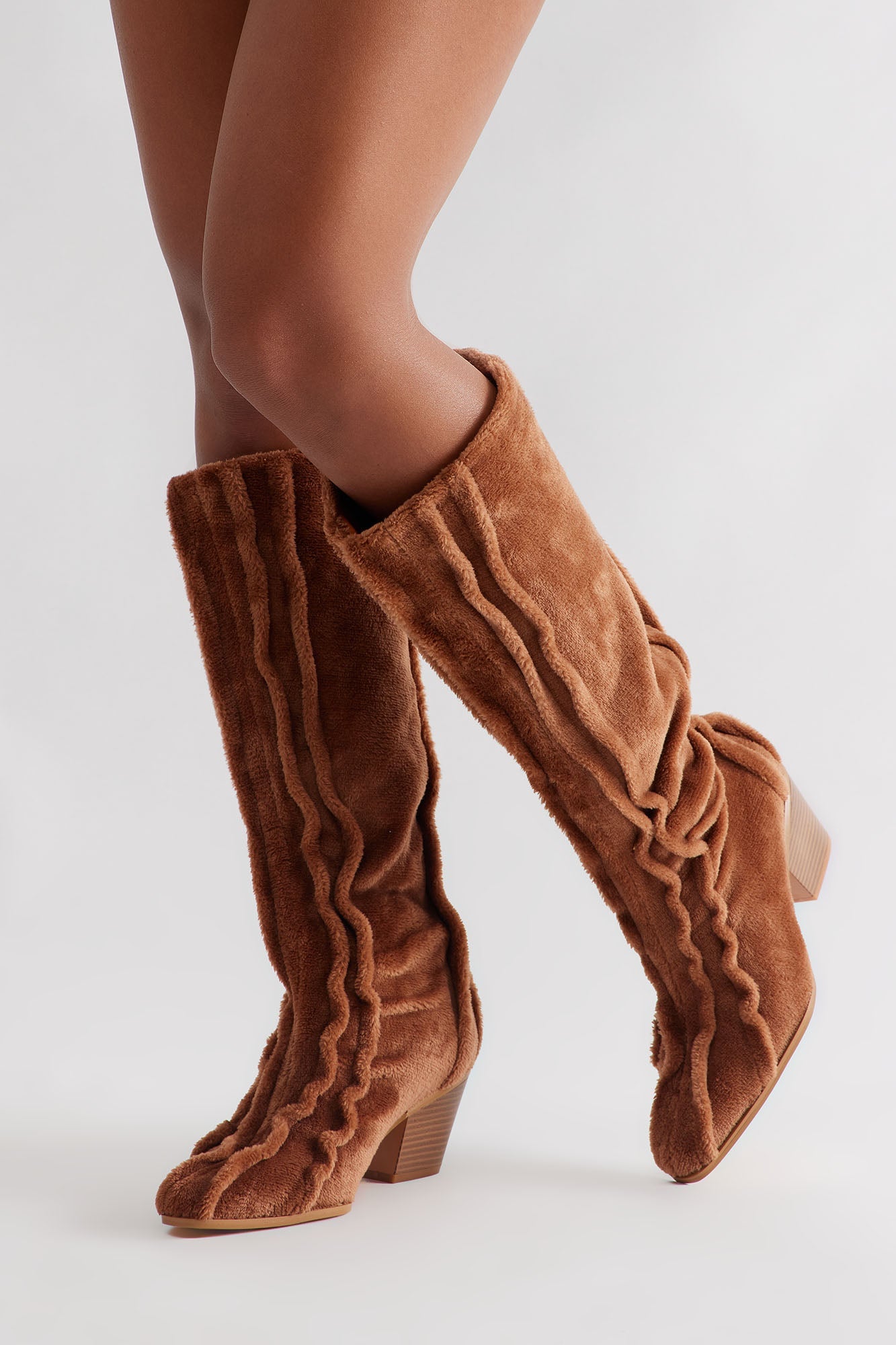 Cullen Ruched Boots - Chestnut