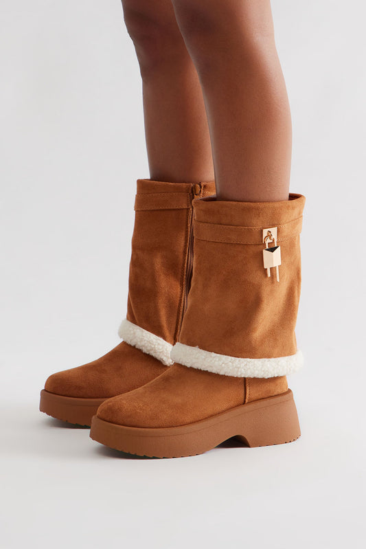 Minnesota Sherpa Trim Overlay Booties - Nude