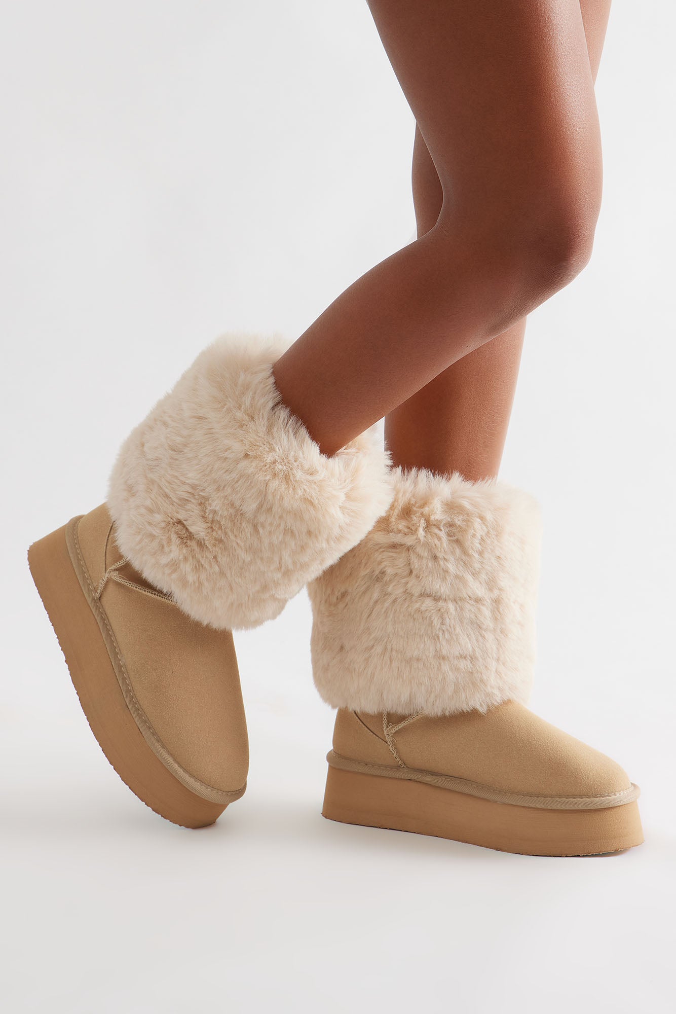 December Faux Fur Platform Booties - Sand